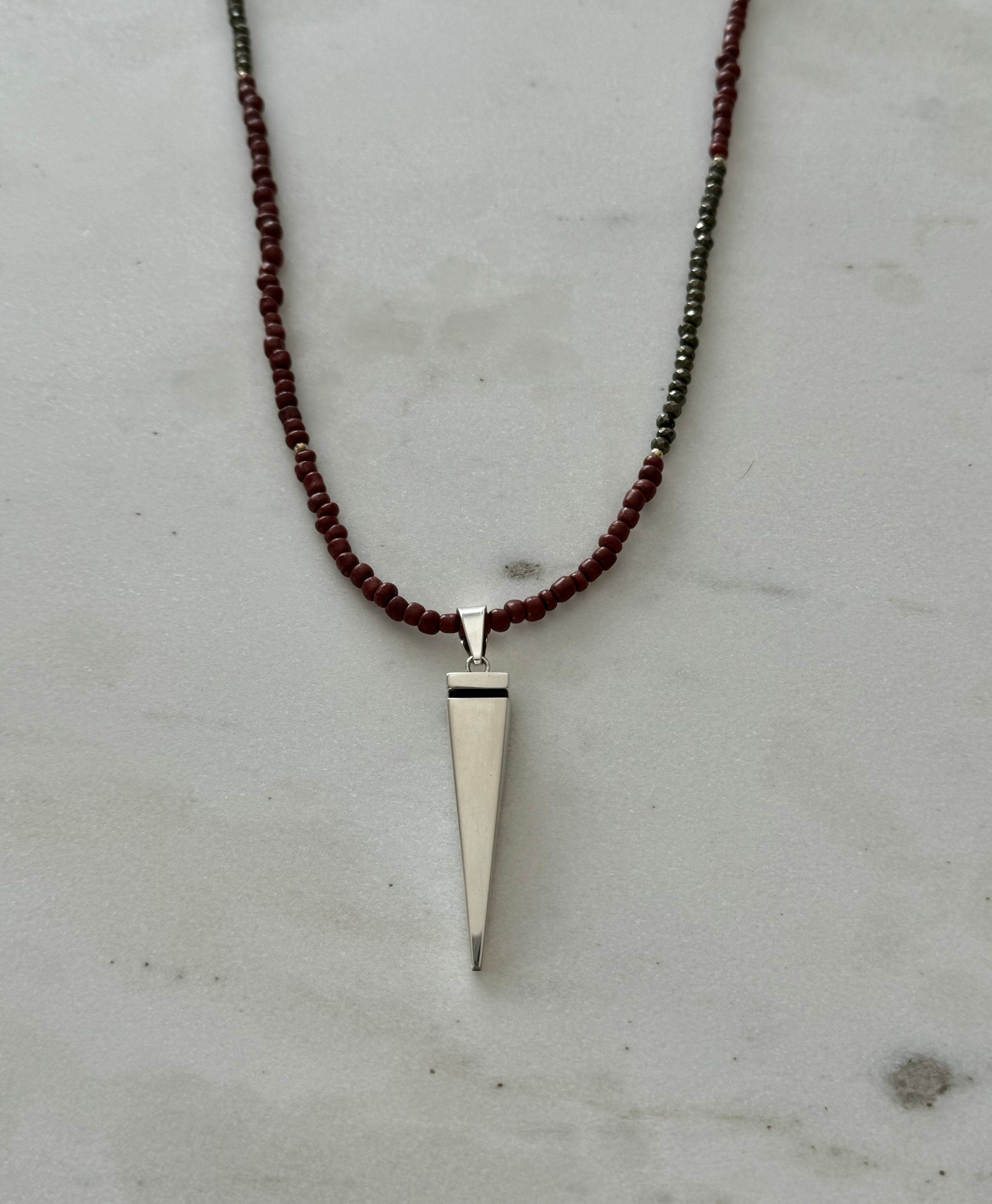 Tezza Pyrite Beads Sterling Silver Tusk Pendant Necklace