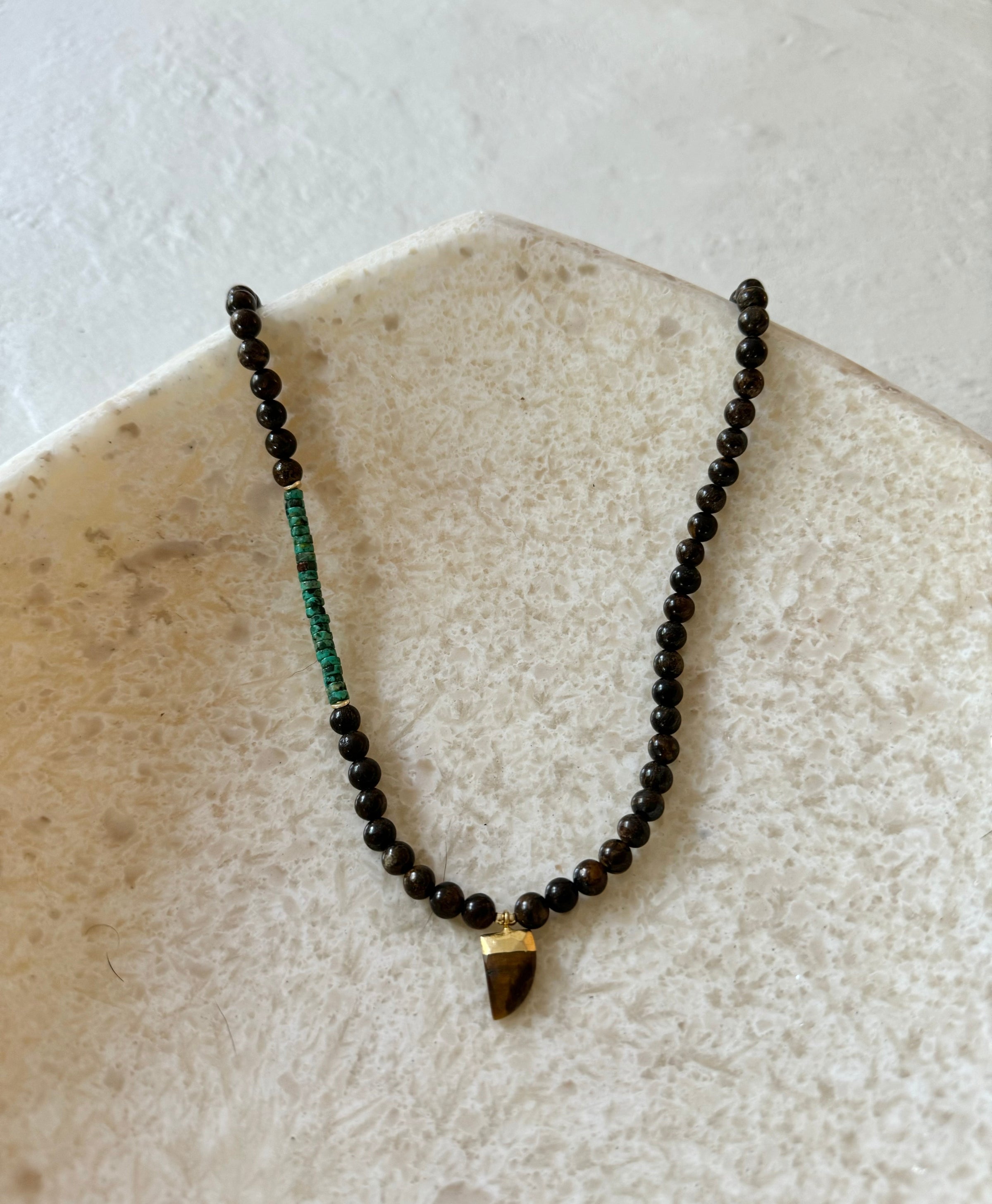 Ruge Bronzite Turquoise Tiger Eye Horn Pendant Necklace