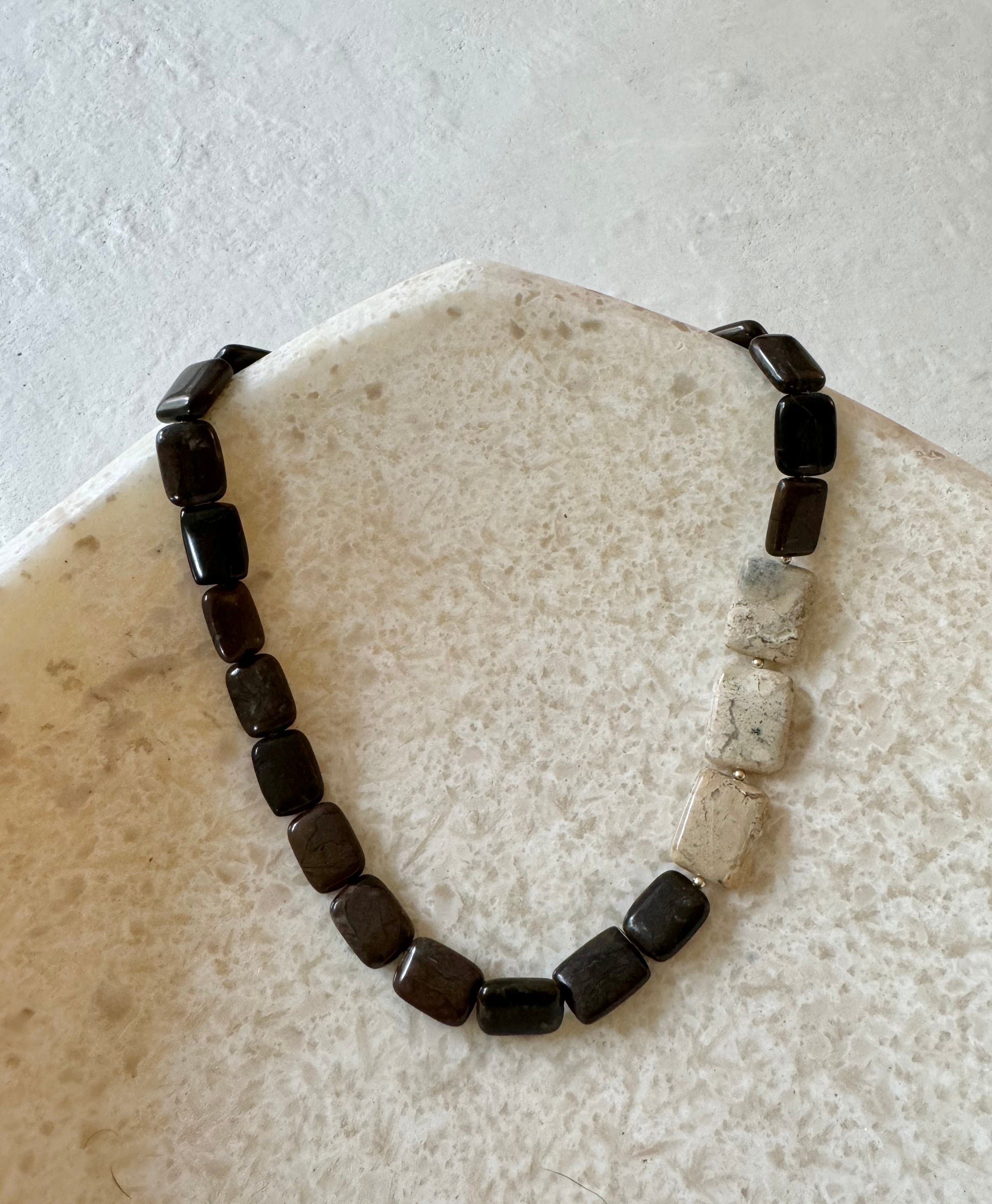 Braze White Opal Natural Bonzite Necklace