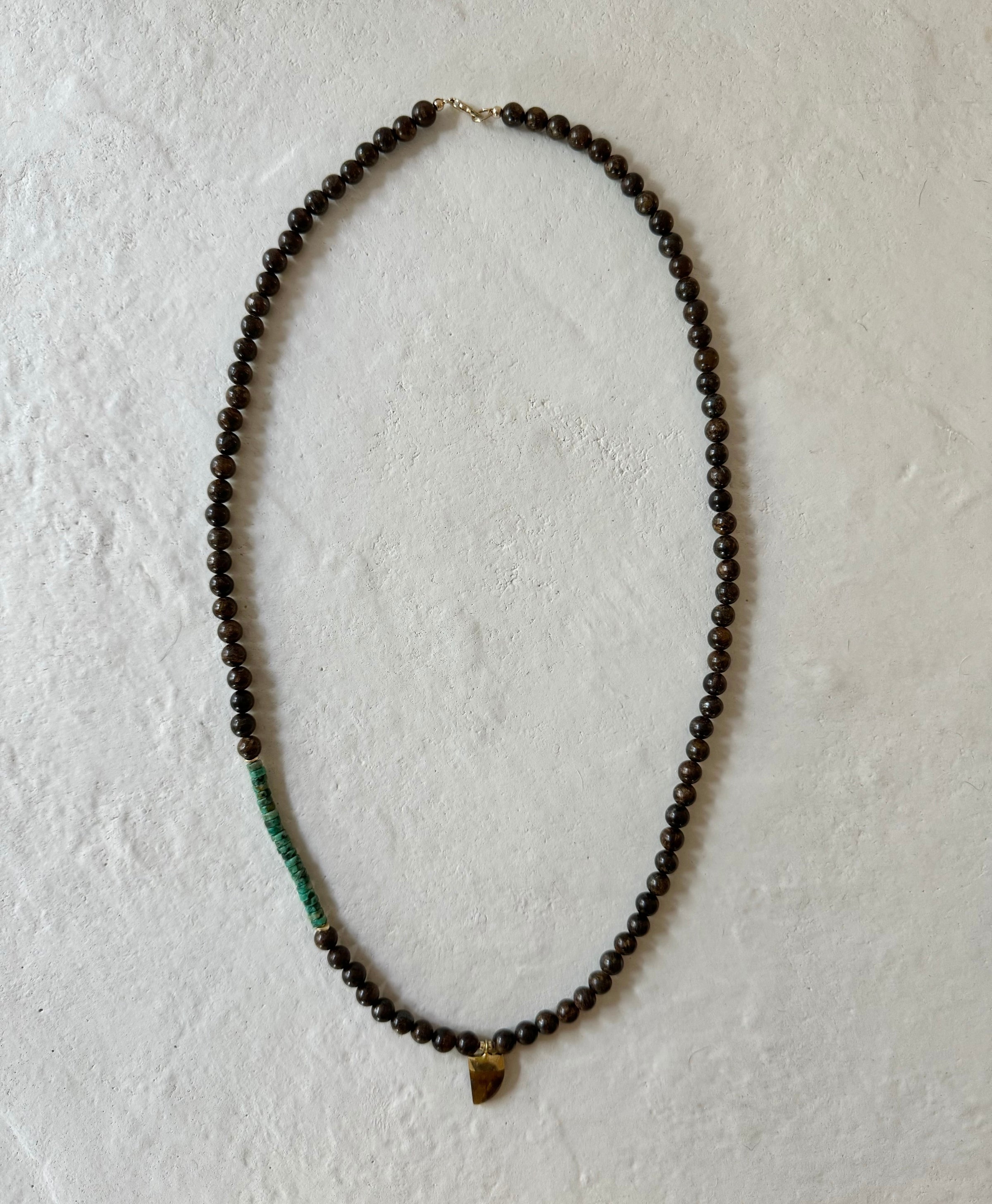 Ruge Bronzite Turquoise Tiger Eye Horn Pendant Necklace