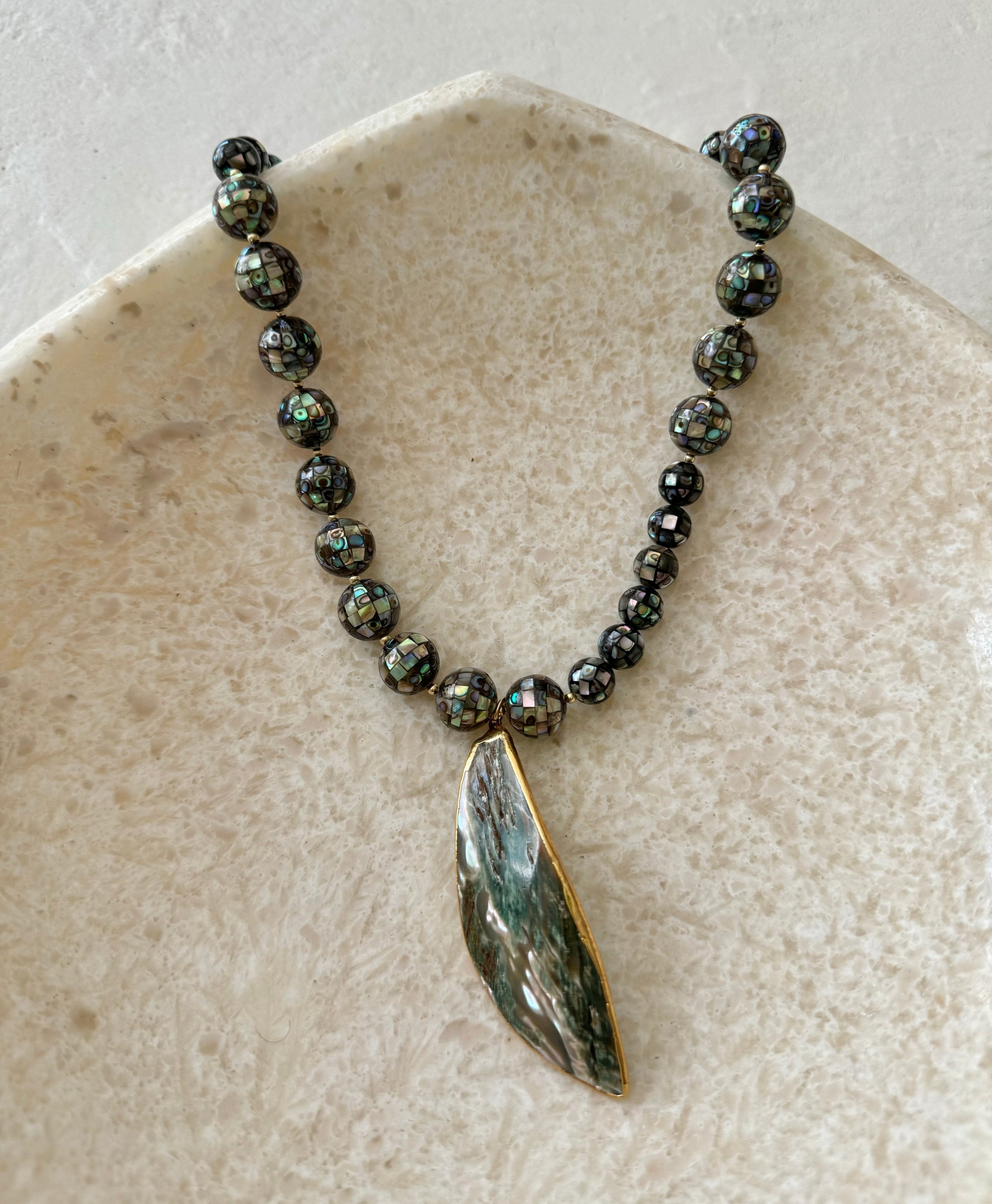 Mosaic Green Abalone Necklace