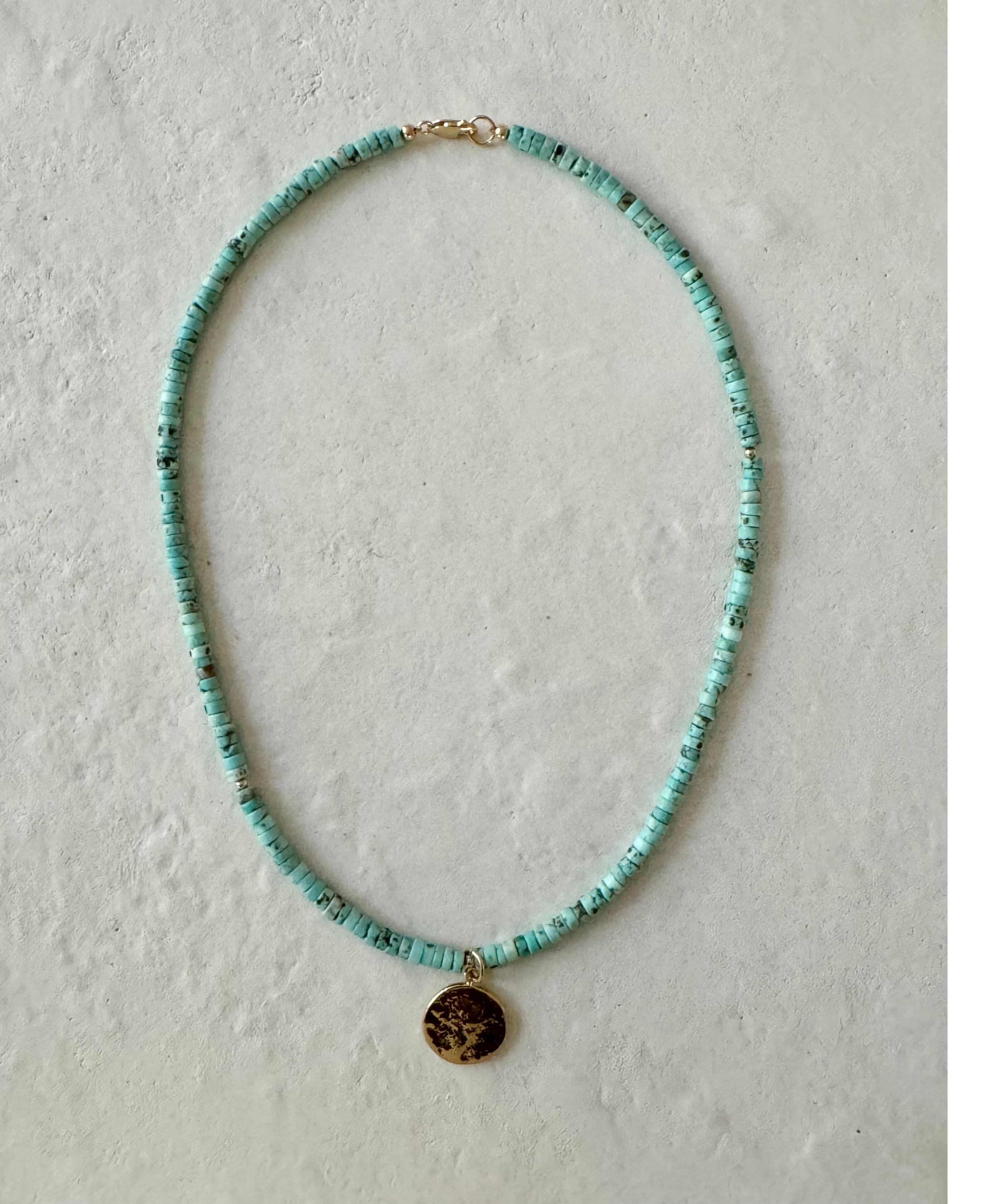 Dorsei Raw Turquoise Gold Filled Coin Pendant Necklace