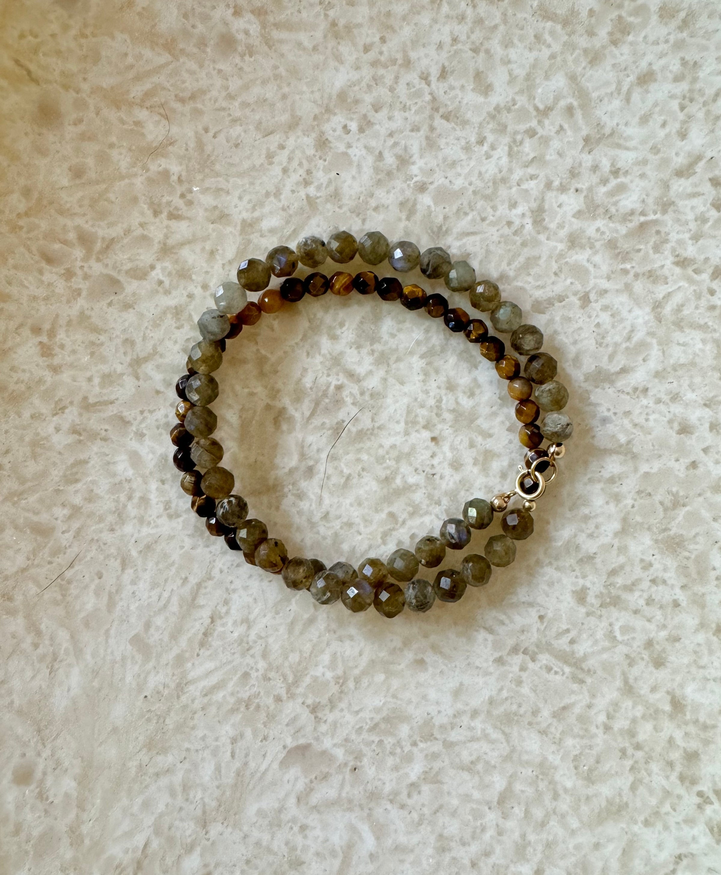 Dizre Labradorite Tiger Eye Double Wrap Bracelet
