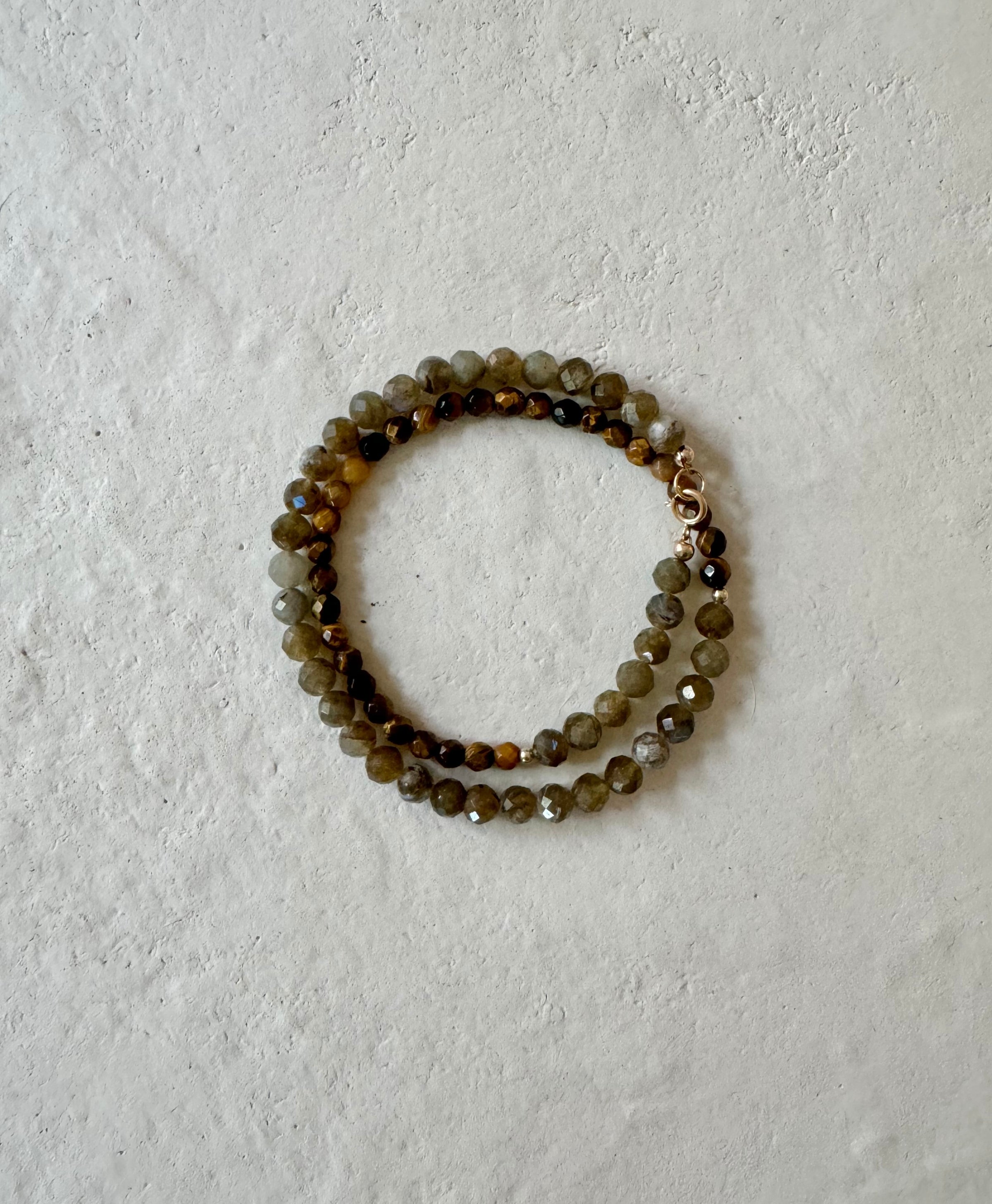 Dizre Labradorite Tiger Eye Double Wrap Bracelet