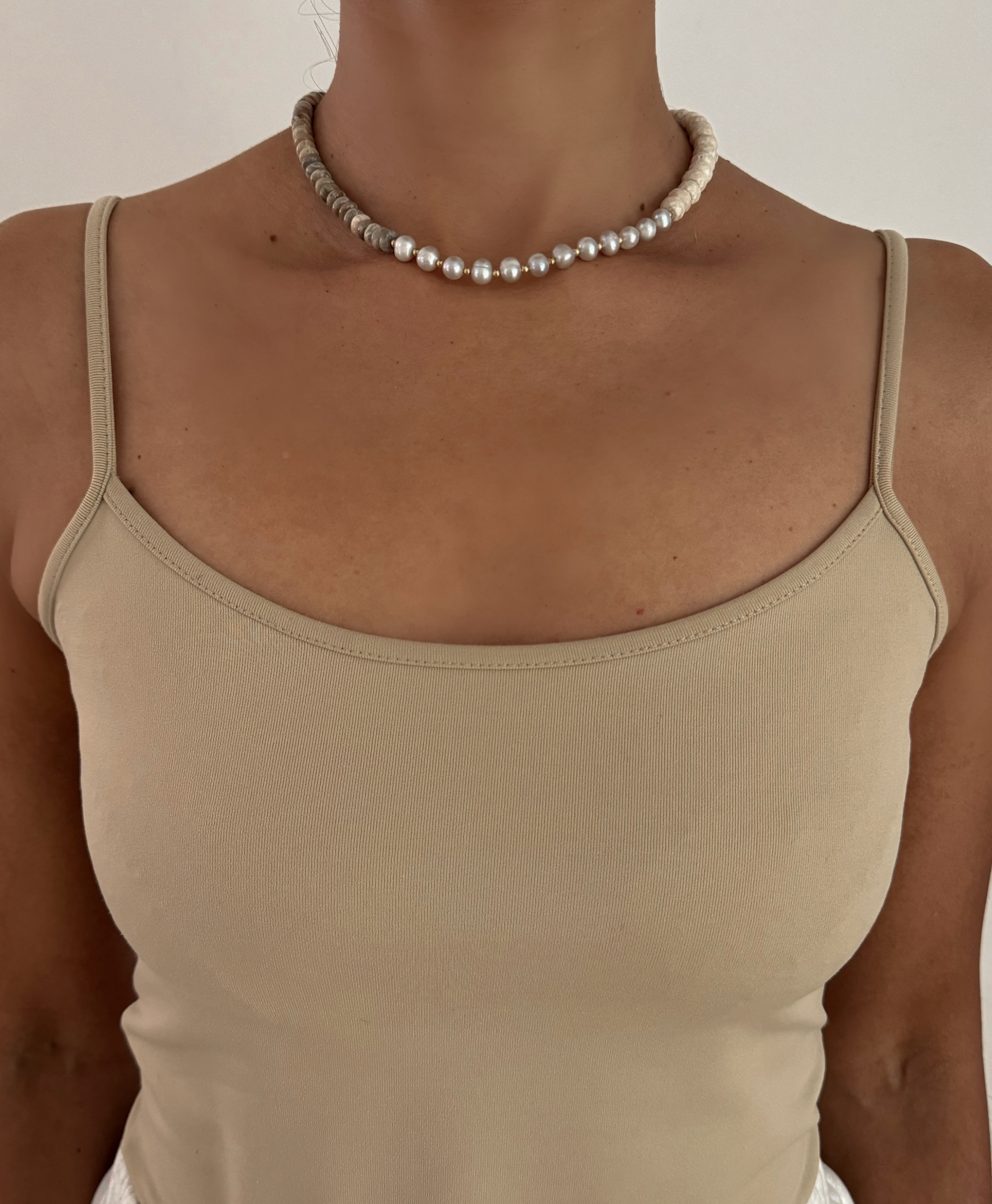 Perla Del Mar Pearl Agate Moonstone Necklace