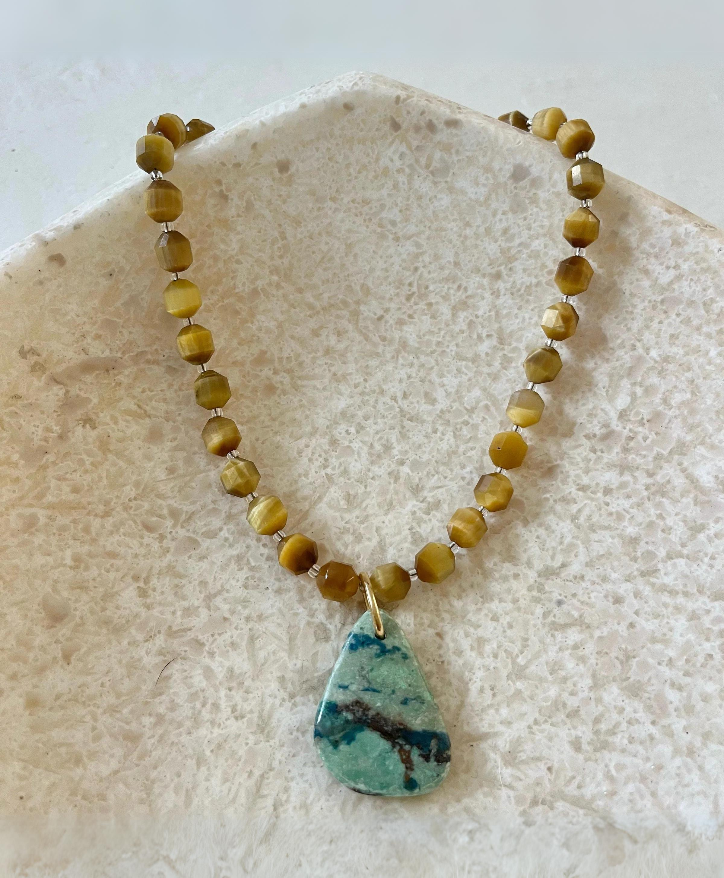 Mozzo Golden Tiger Eye Turquoise Pendant Necklace