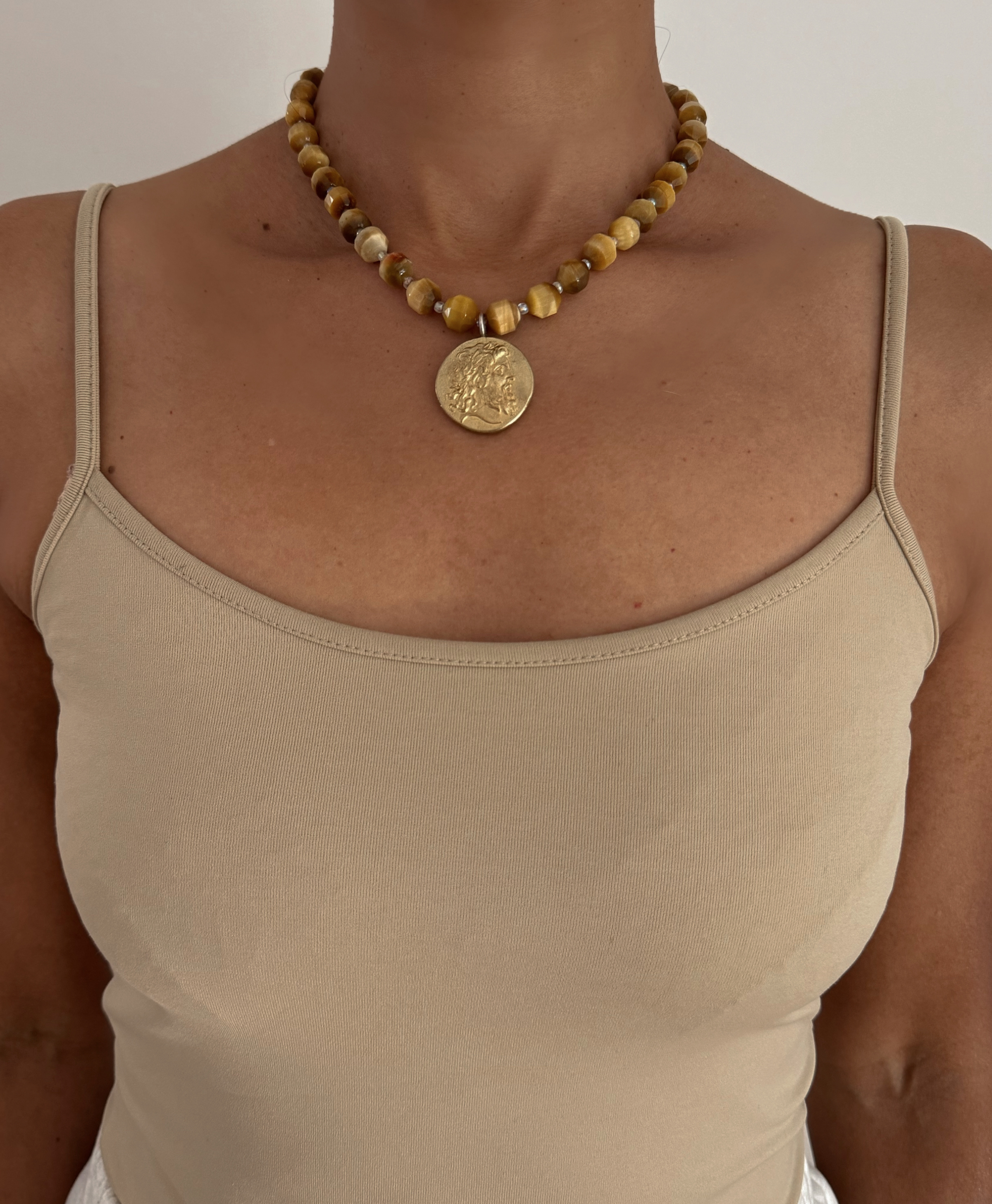 Yoki Golden Tiger Eye Gold Filled Coin Pendant Necklace