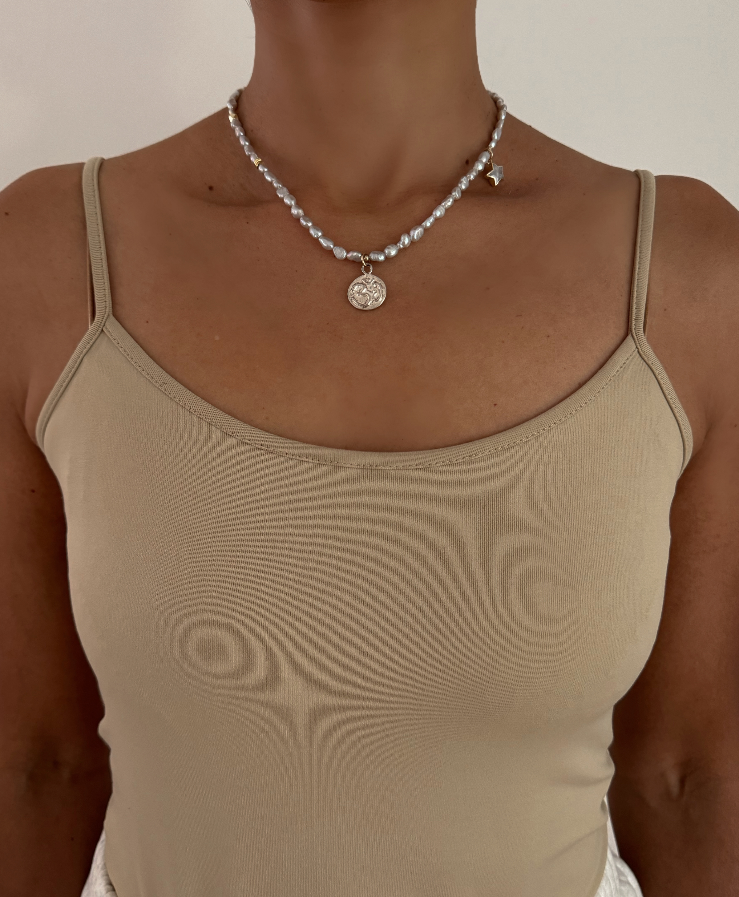 Estrella Pearl Moonstone Star Charm Sterling Silver Charm Necklace