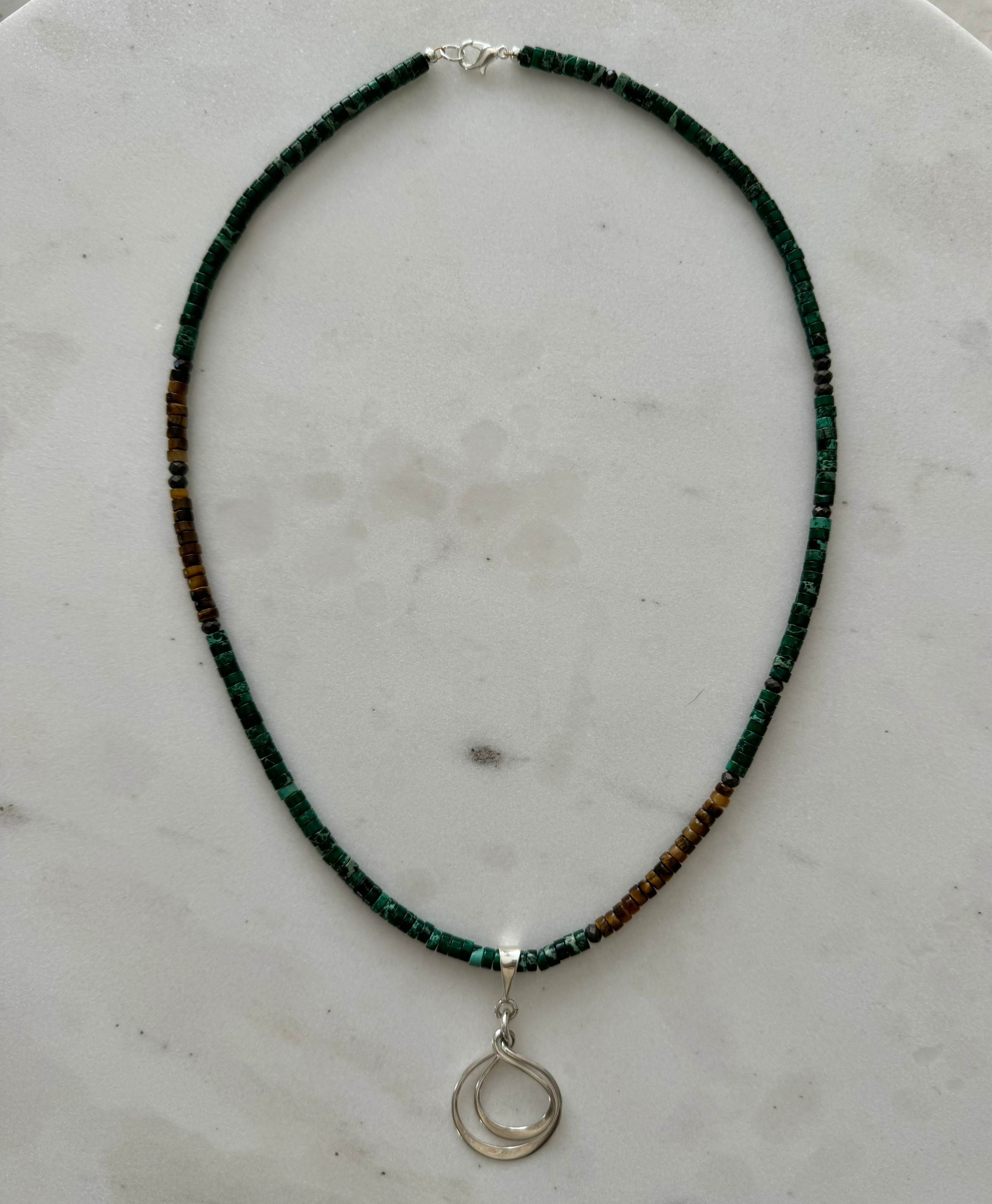 Marea Jasper Tiger Eye Sterling Silver Pendant Necklace