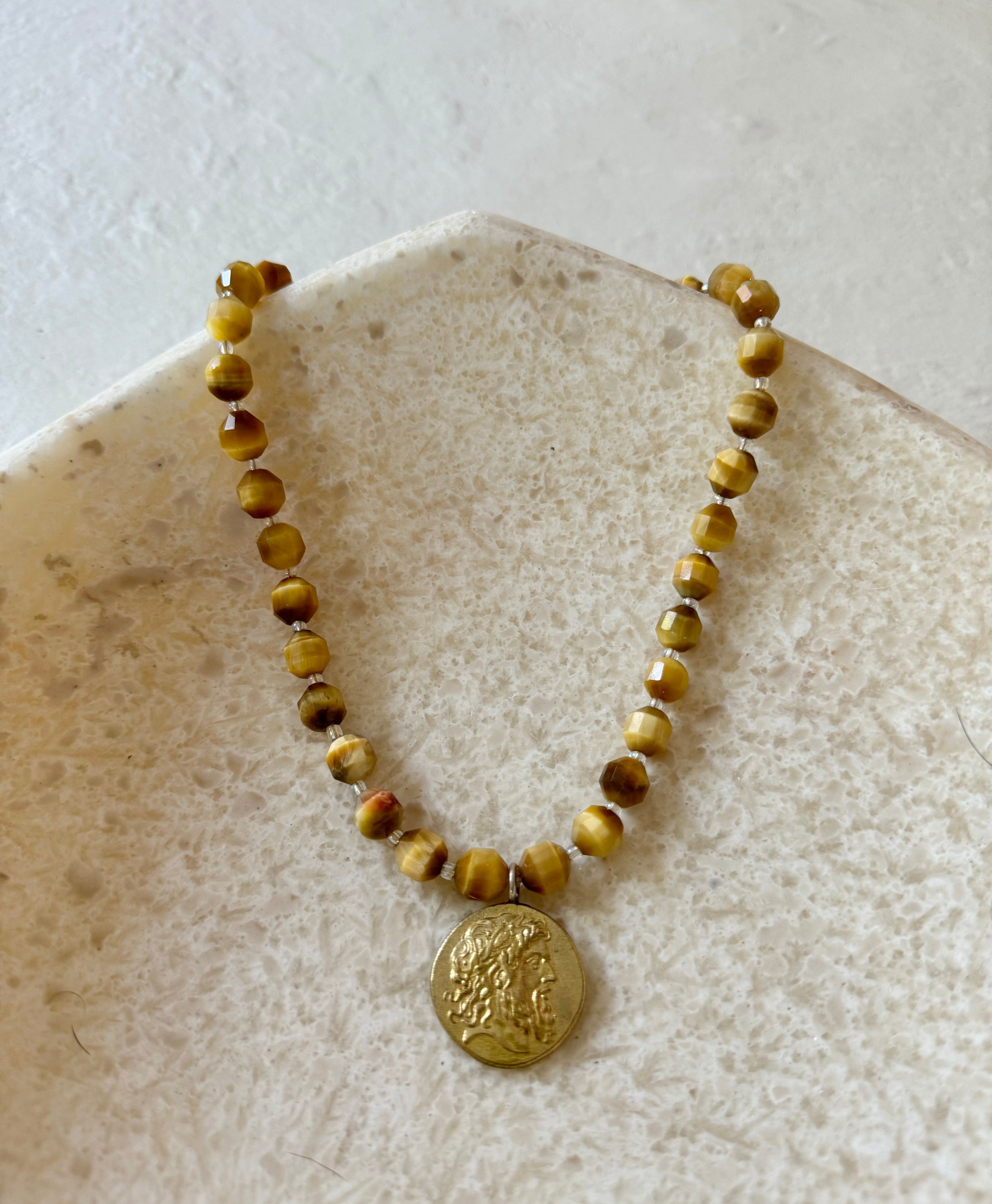Yoki Golden Tiger Eye Gold Filled Coin Pendant Necklace