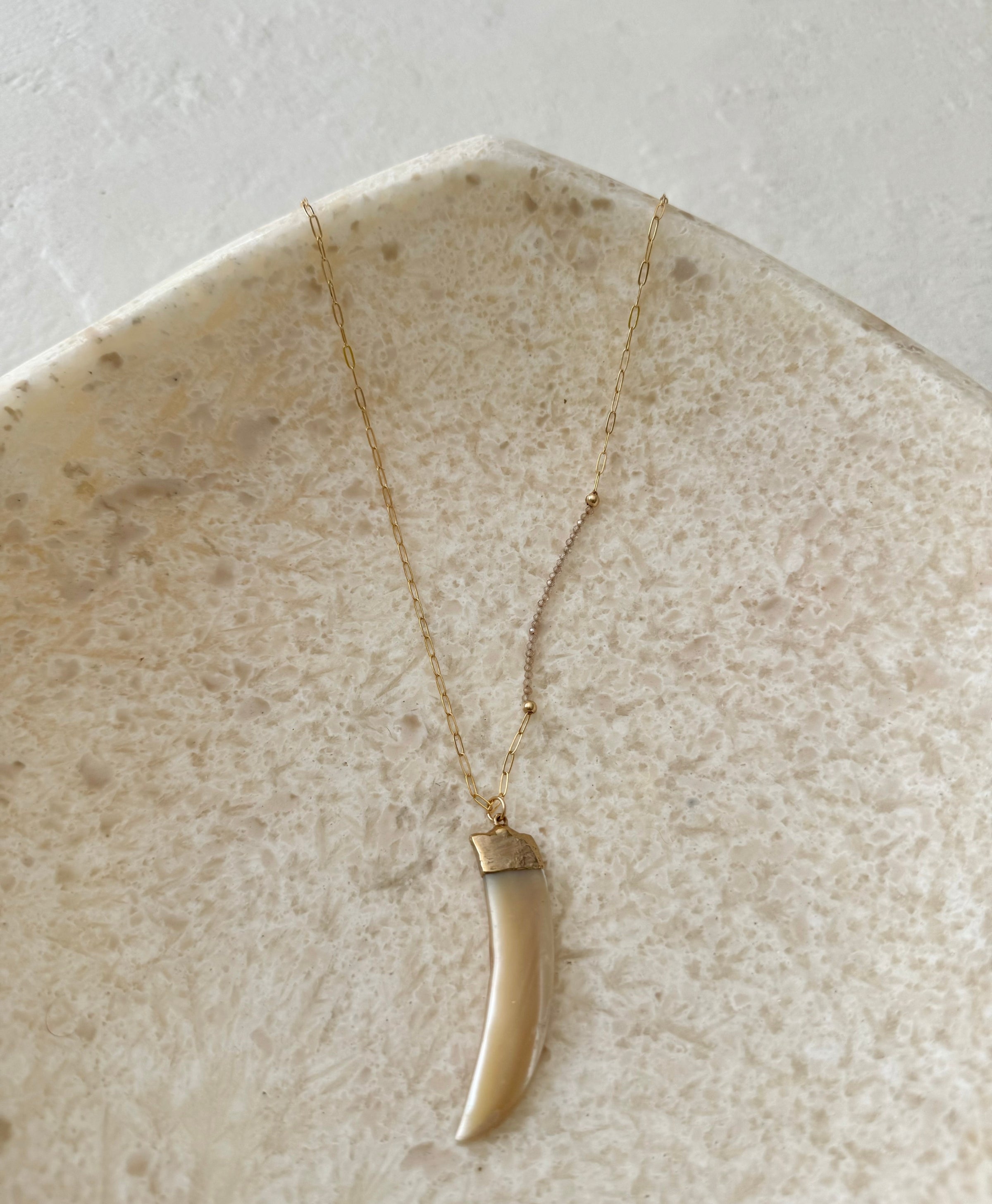 Escudo Mother of Pearl Horn Pendant Necklace