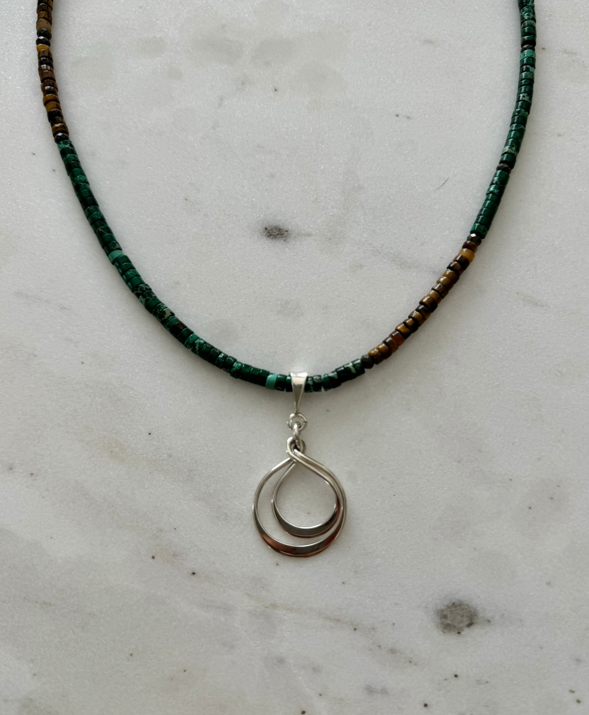 Marea Jasper Tiger Eye Sterling Silver Pendant Necklace