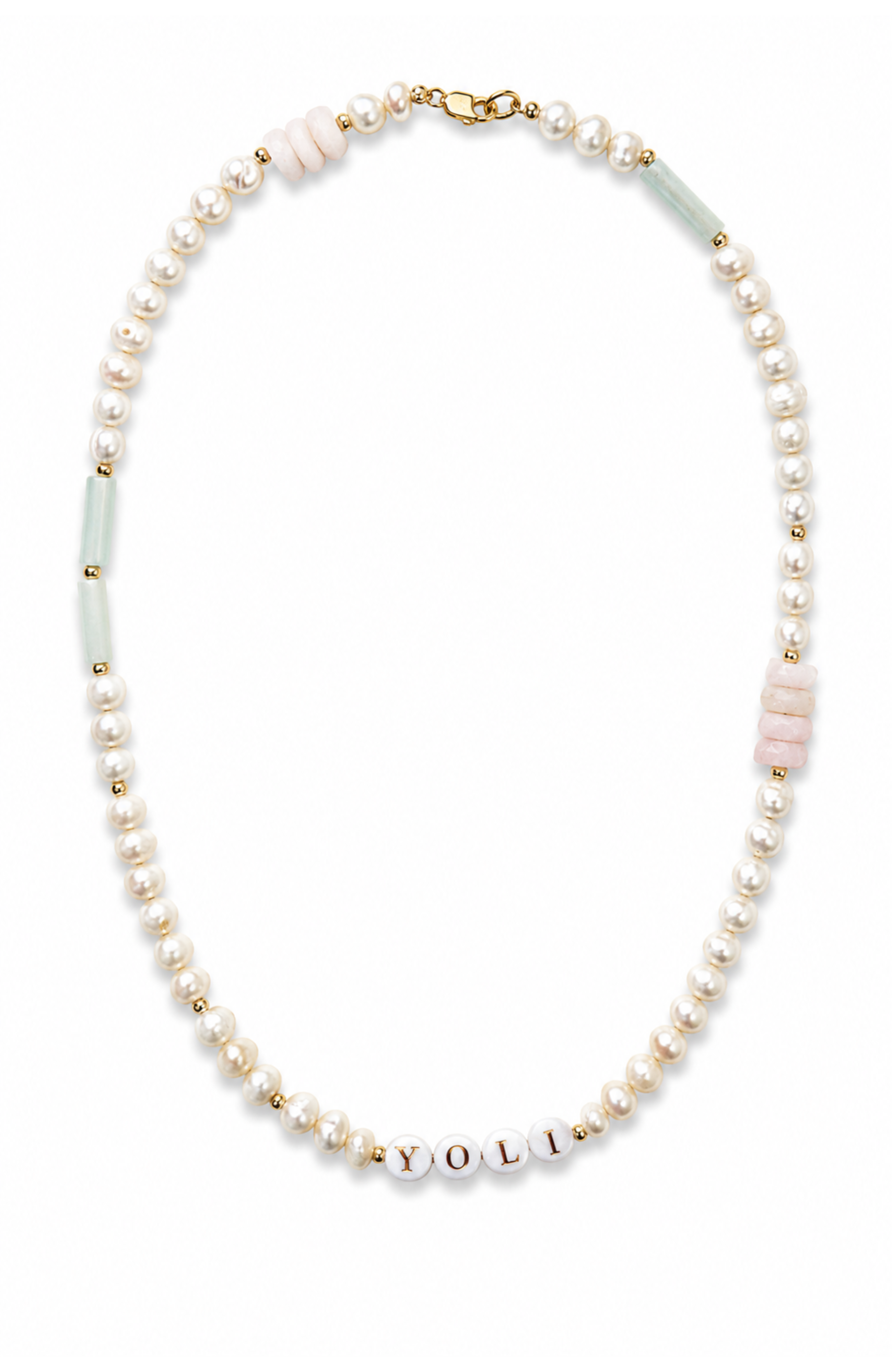 KALMA Pearl Aquamarine Rose Quartz Necklace