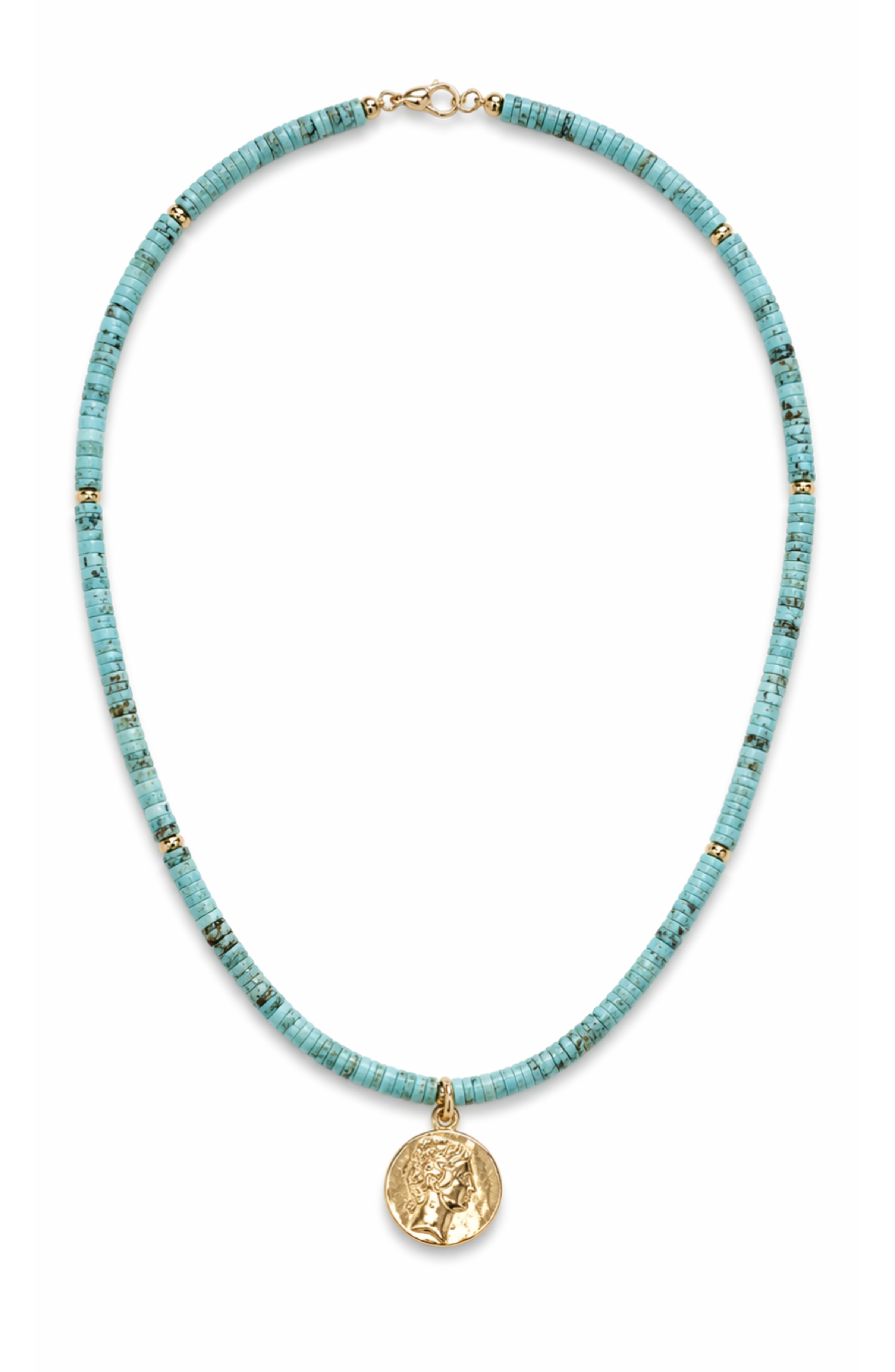 Dorsei Raw Turquoise Gold Filled Coin Pendant Necklace