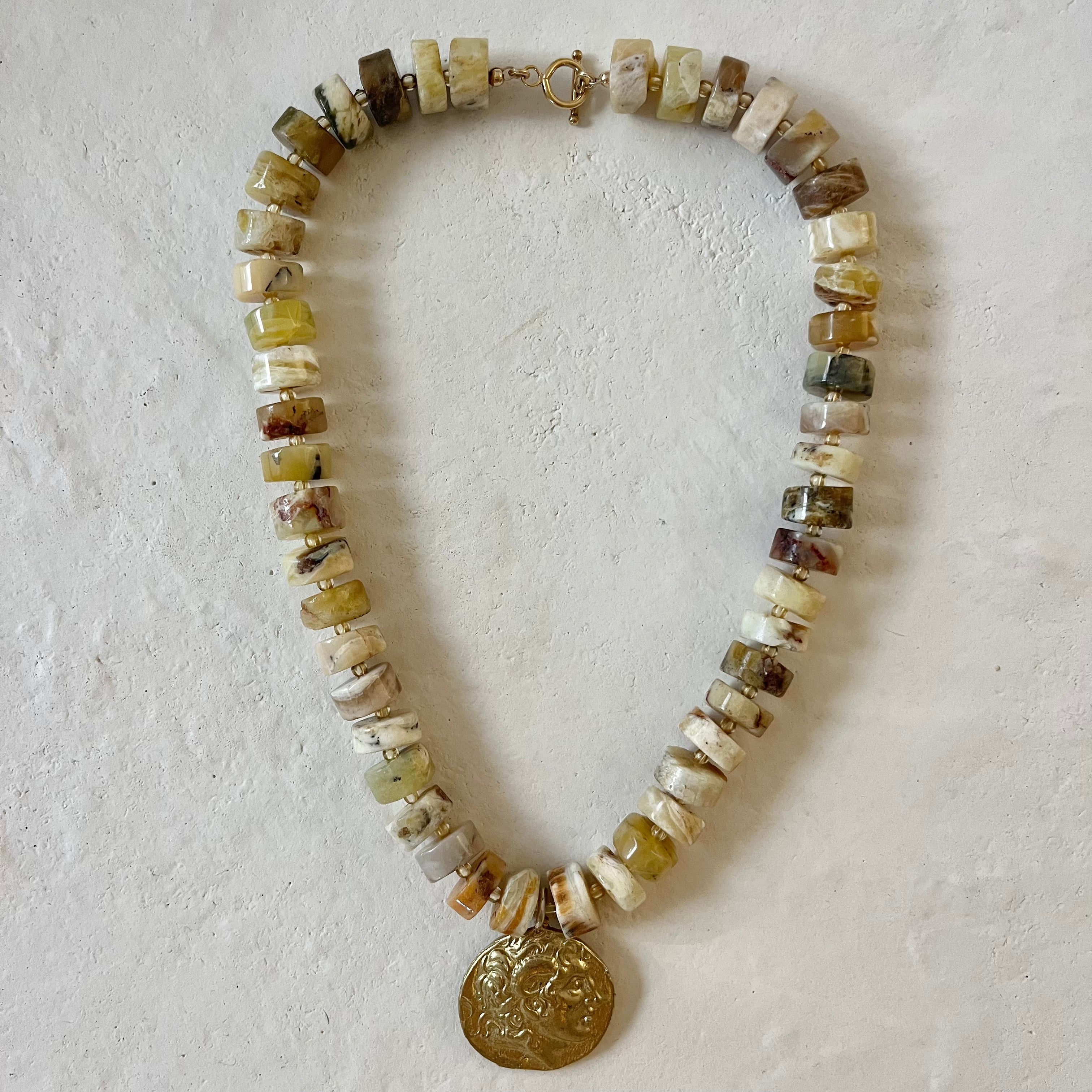 Esperanza Natural Yellow Opal Gold Filled Coin Pendant Necklace