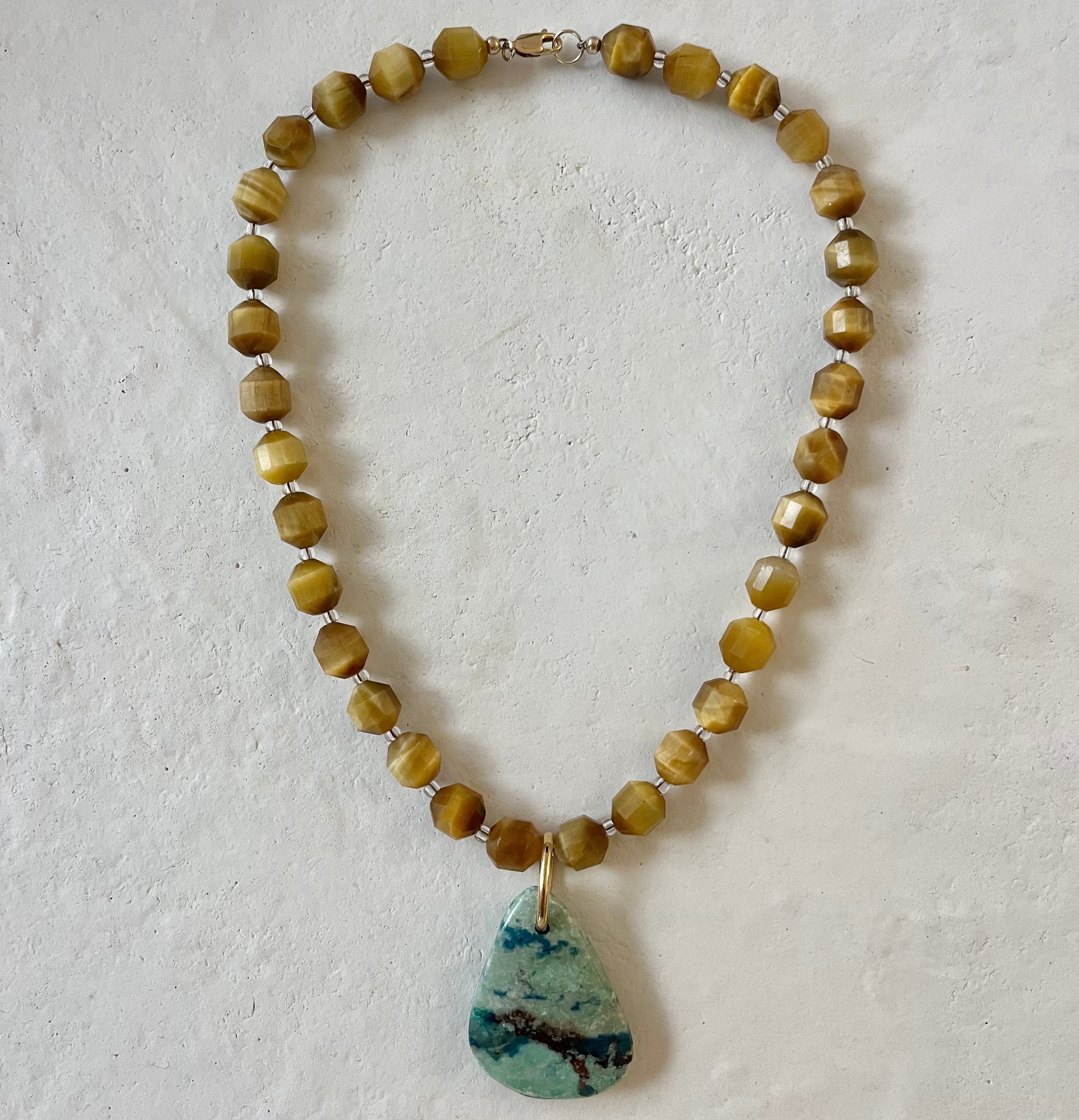 Mozzo Golden Tiger Eye Turquoise Pendant Necklace