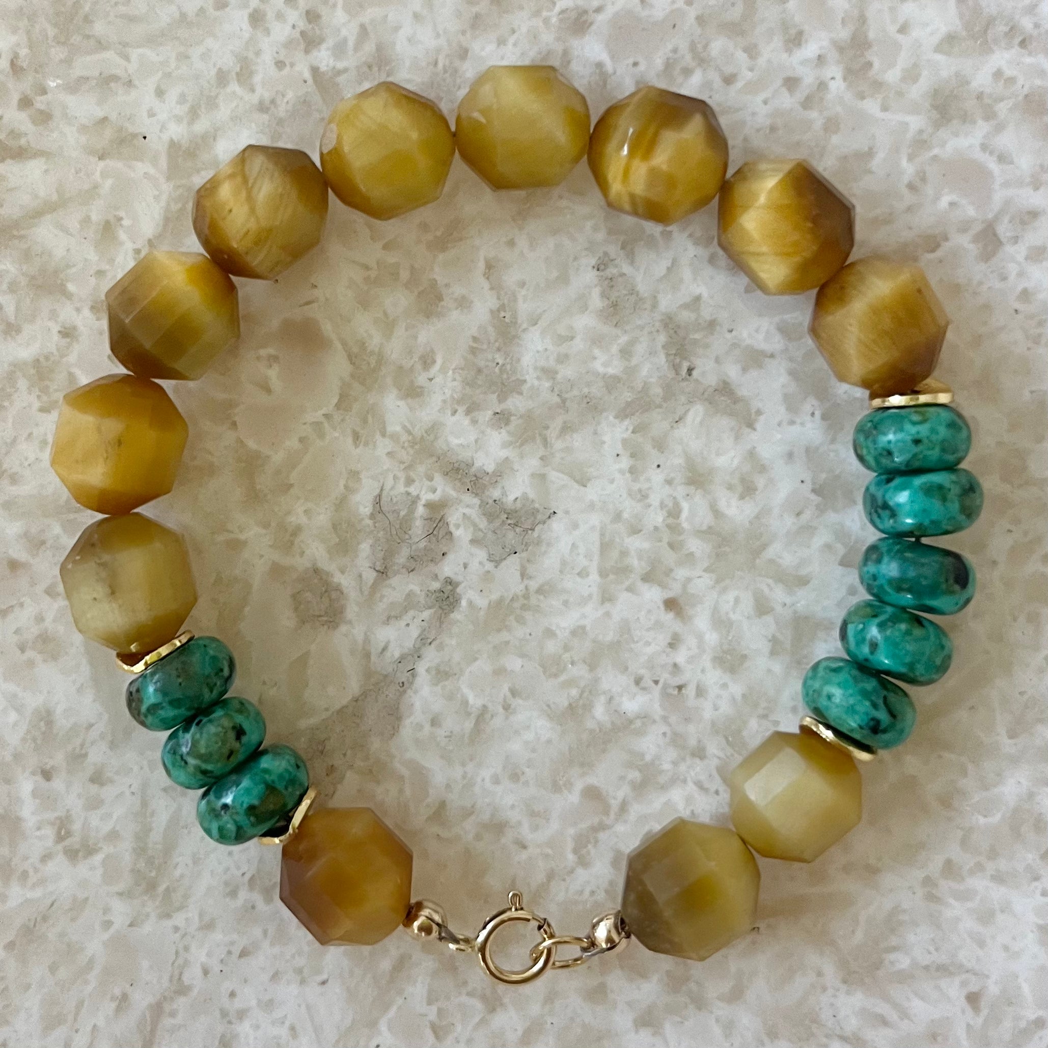 Eleuh Golden Tiger Eye African Turquoise Bracelet