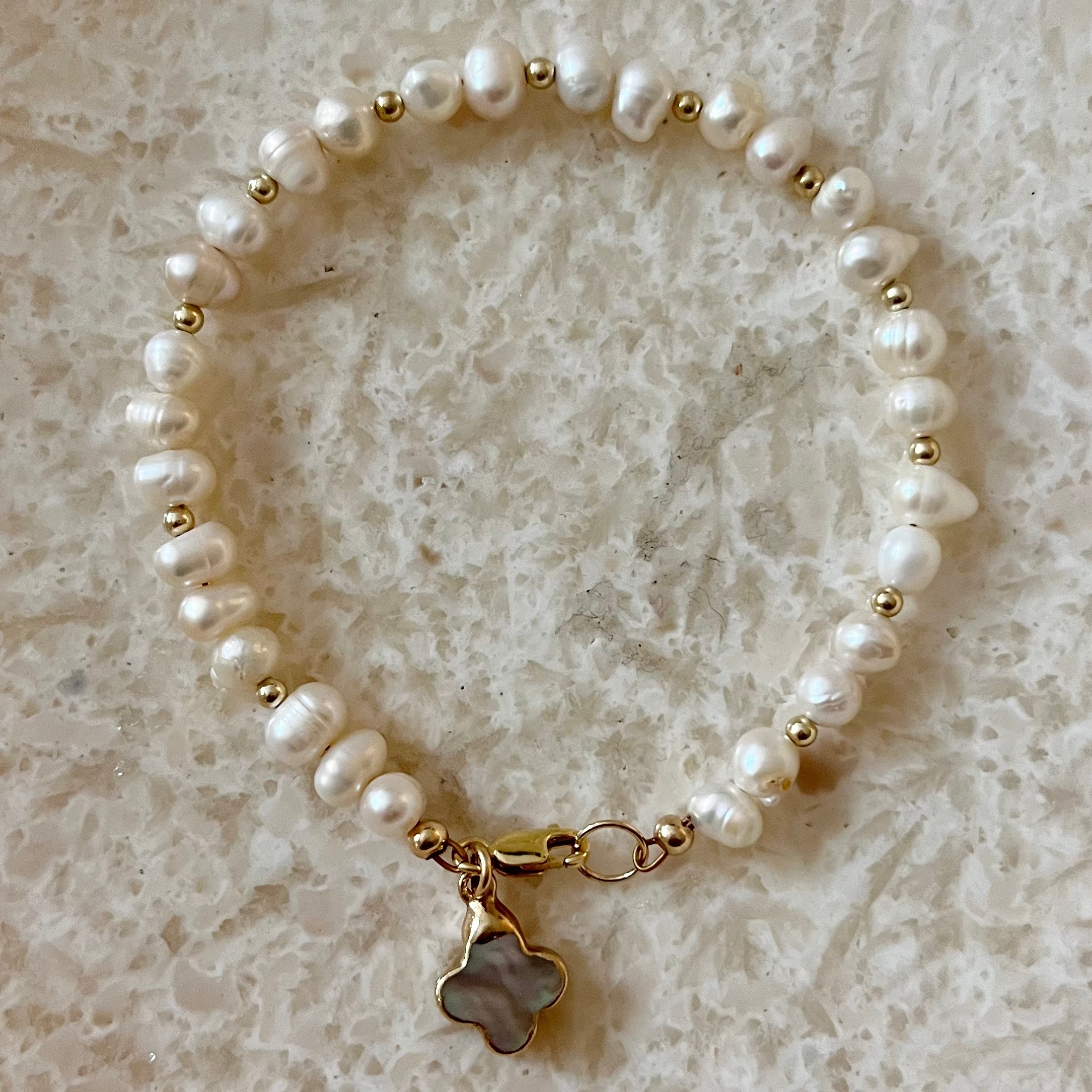 Trebo Pearl Clover Charm Bracelet