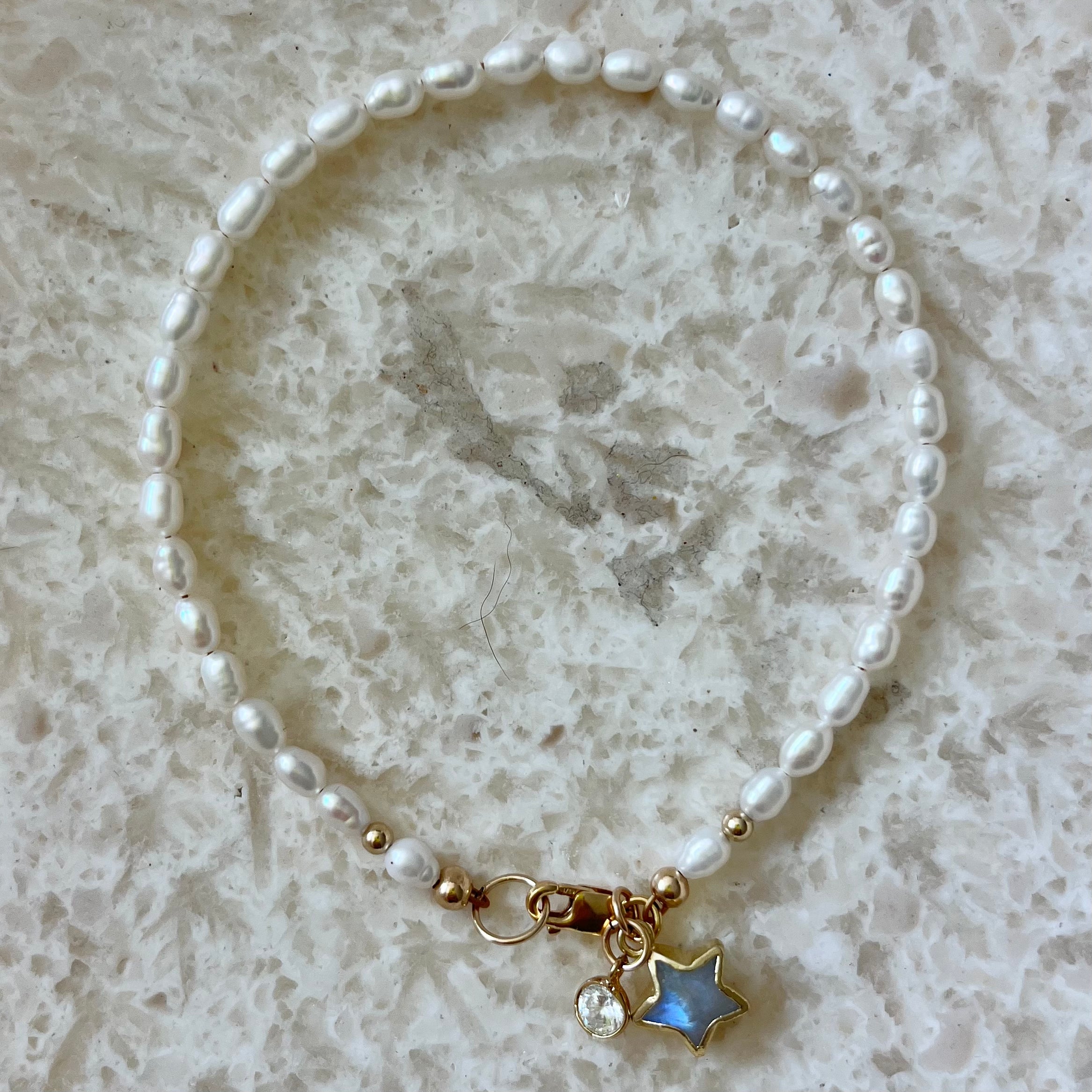 Estrella Pearl Moonstone Star Charm Valentines Bracelet