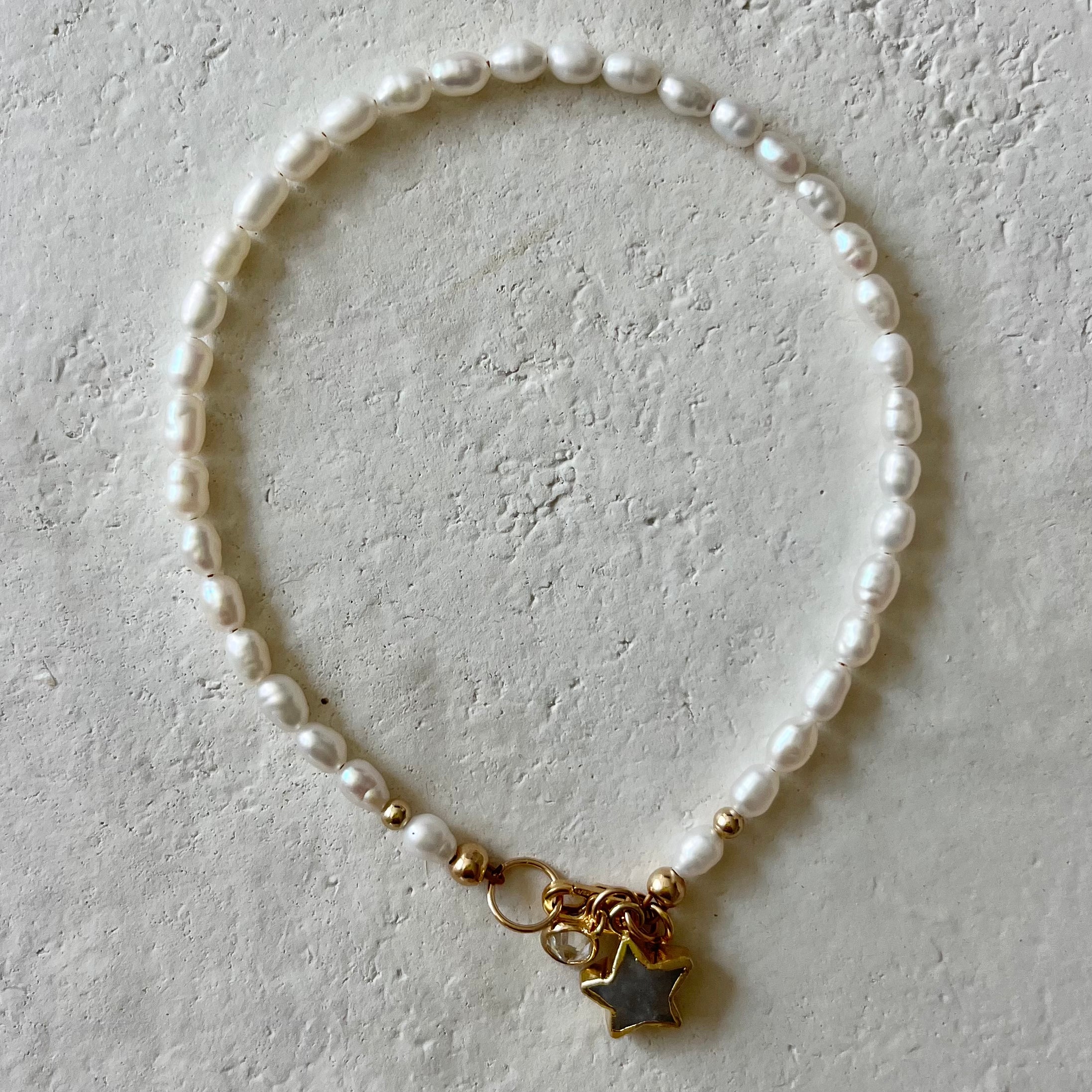 Estrella Pearl Moonstone Star Charm Valentines Bracelet