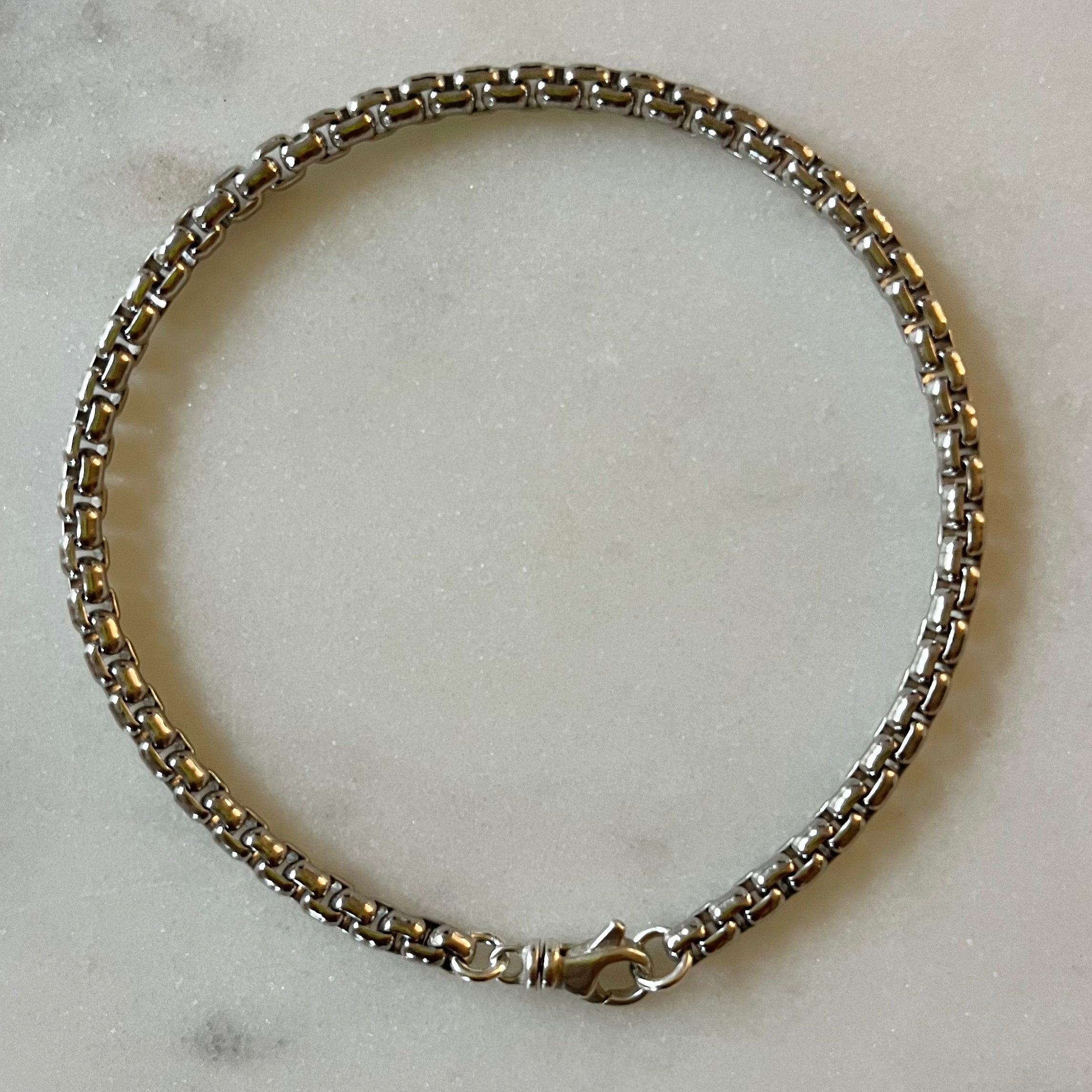 Don Rhodium Sterling Silver Rounded Venetian Box Chain Bracelet