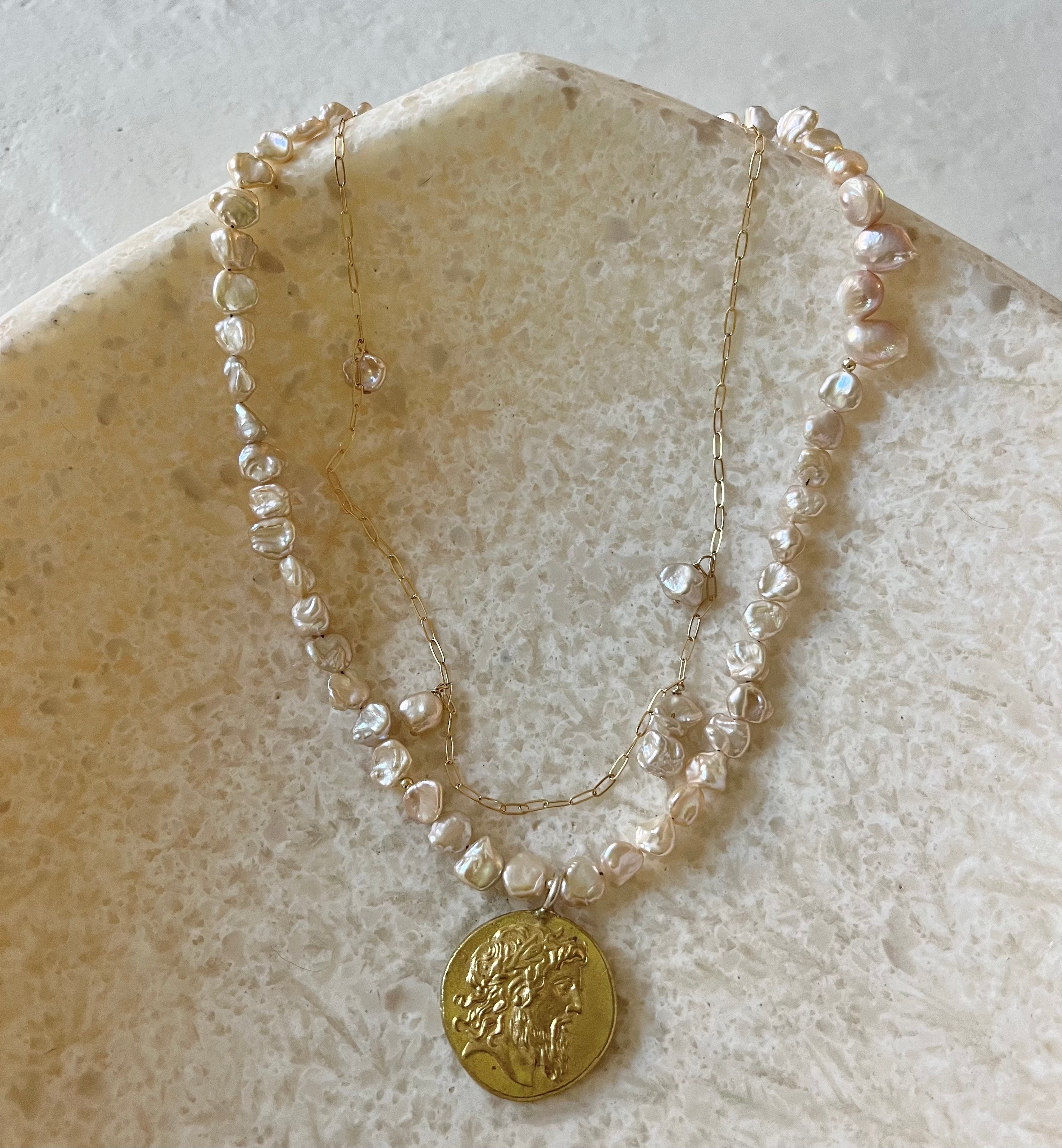 Heleus Pearl Gold Filled Coin Pendant Necklace