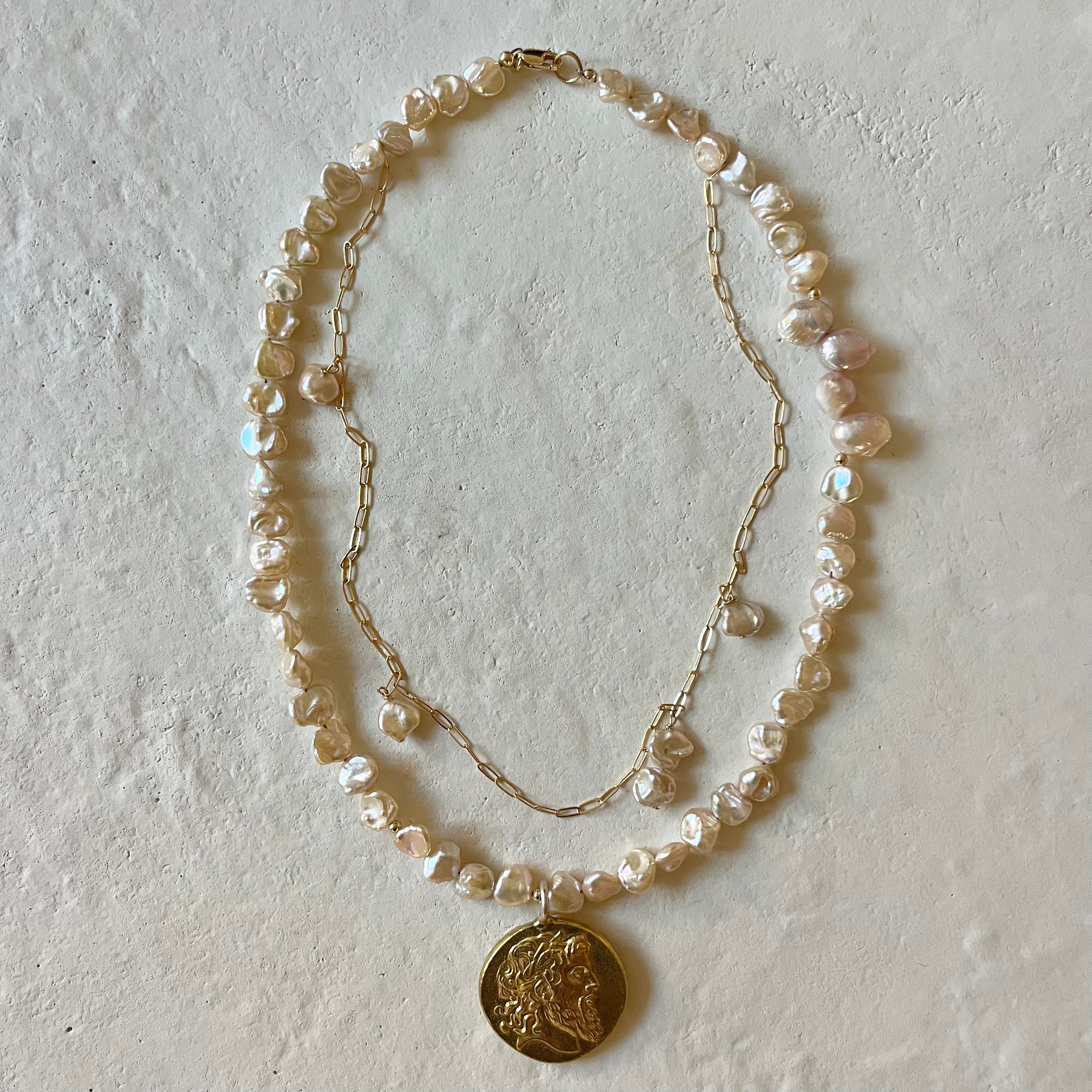 Heleus Pearl Gold Filled Coin Pendant Necklace