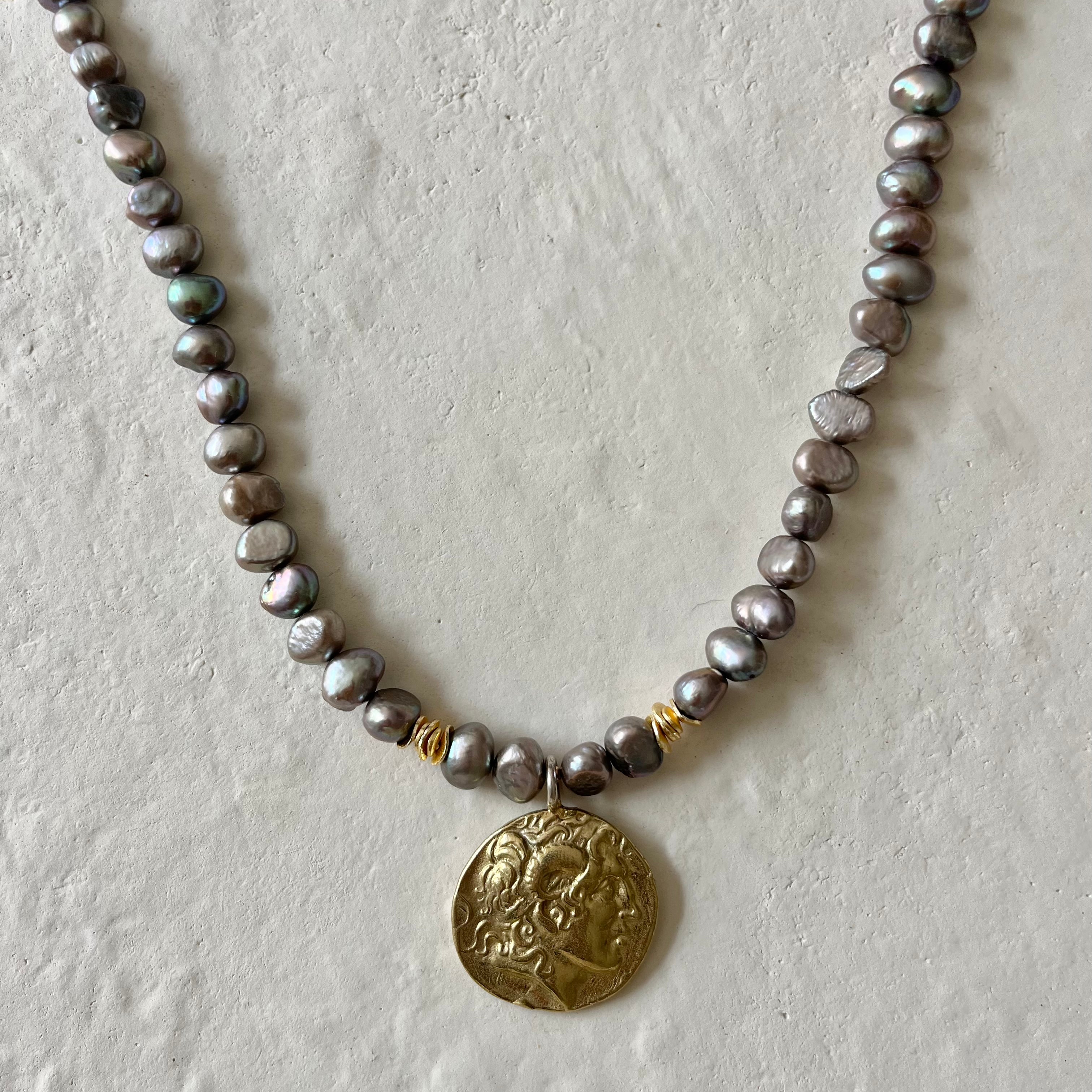 Monarca Pearl Gold Filled Coin Pendant Necklace
