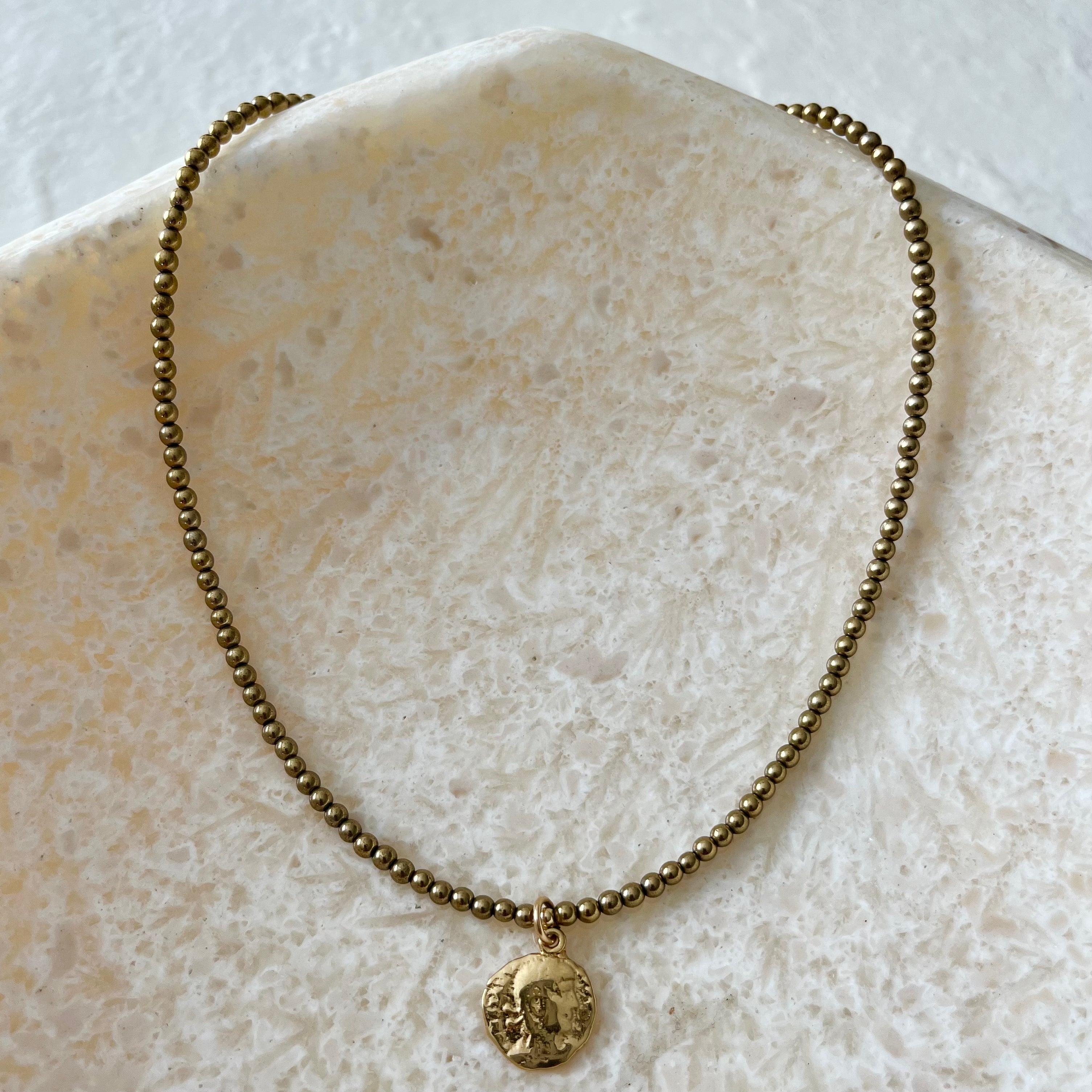 Tite Pyrite Hematite Gold Filled Coin Pendant Necklace