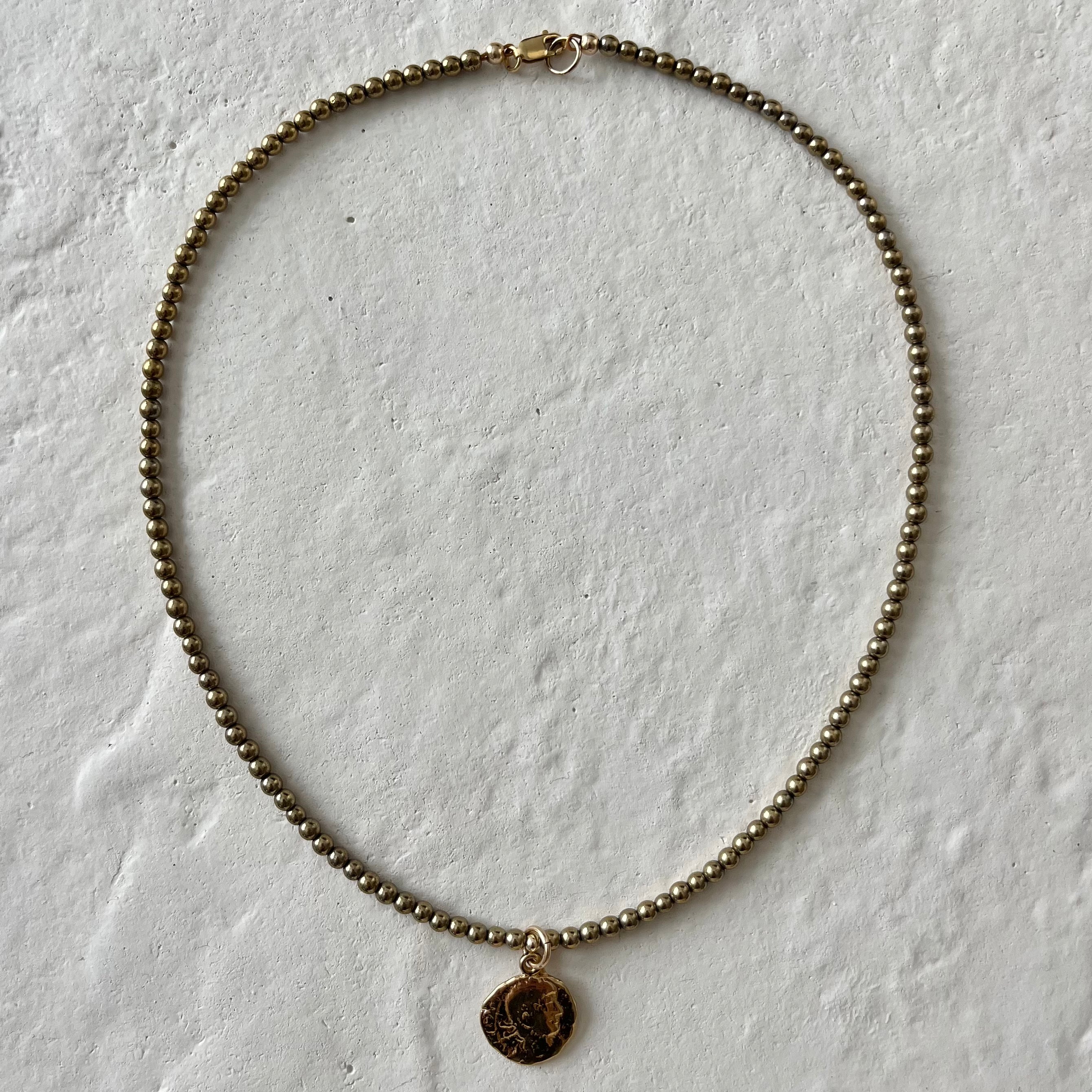 Tite Pyrite Hematite Gold Filled Coin Pendant Necklace