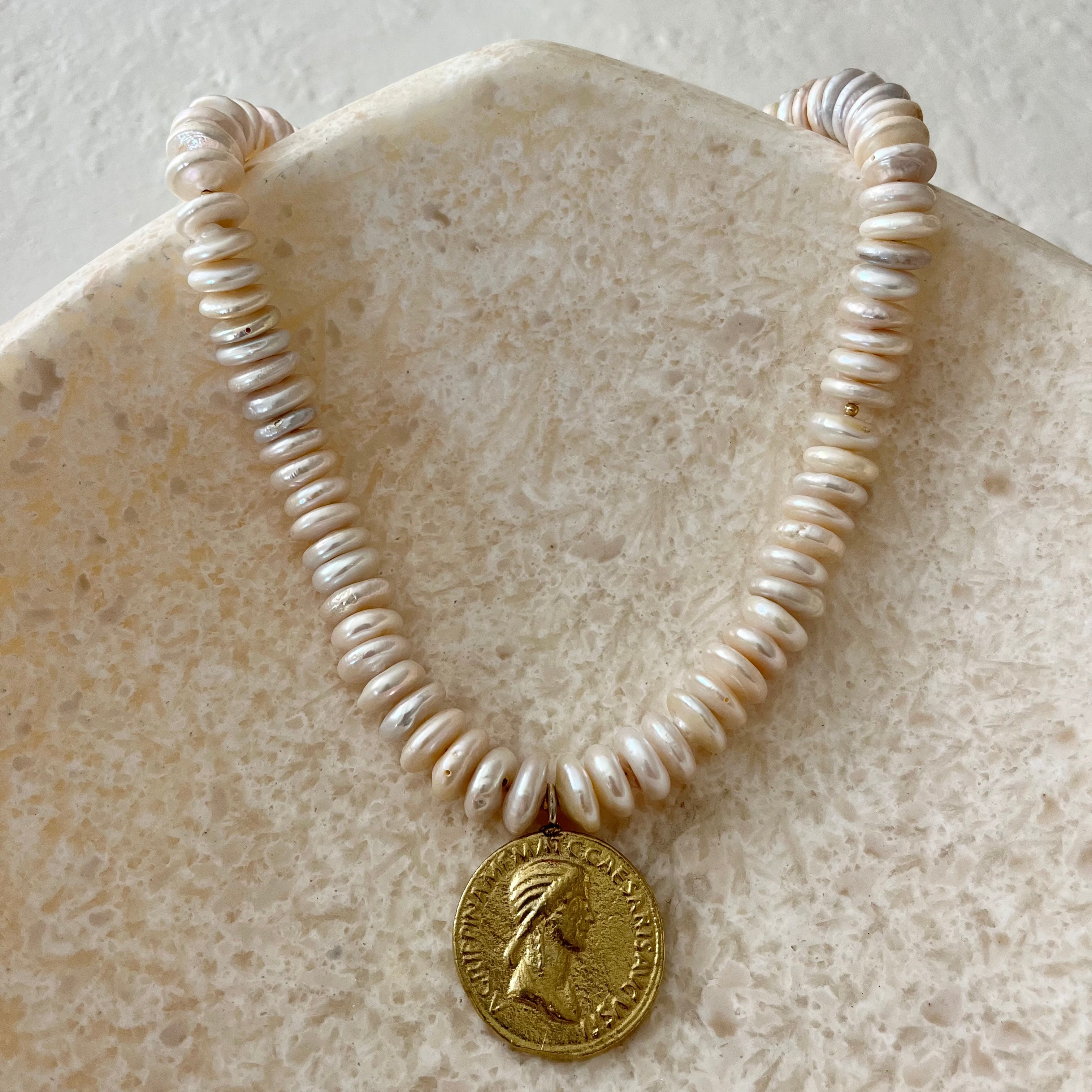 Sargenta Pearl Gold Filled Coin Pendant Necklace