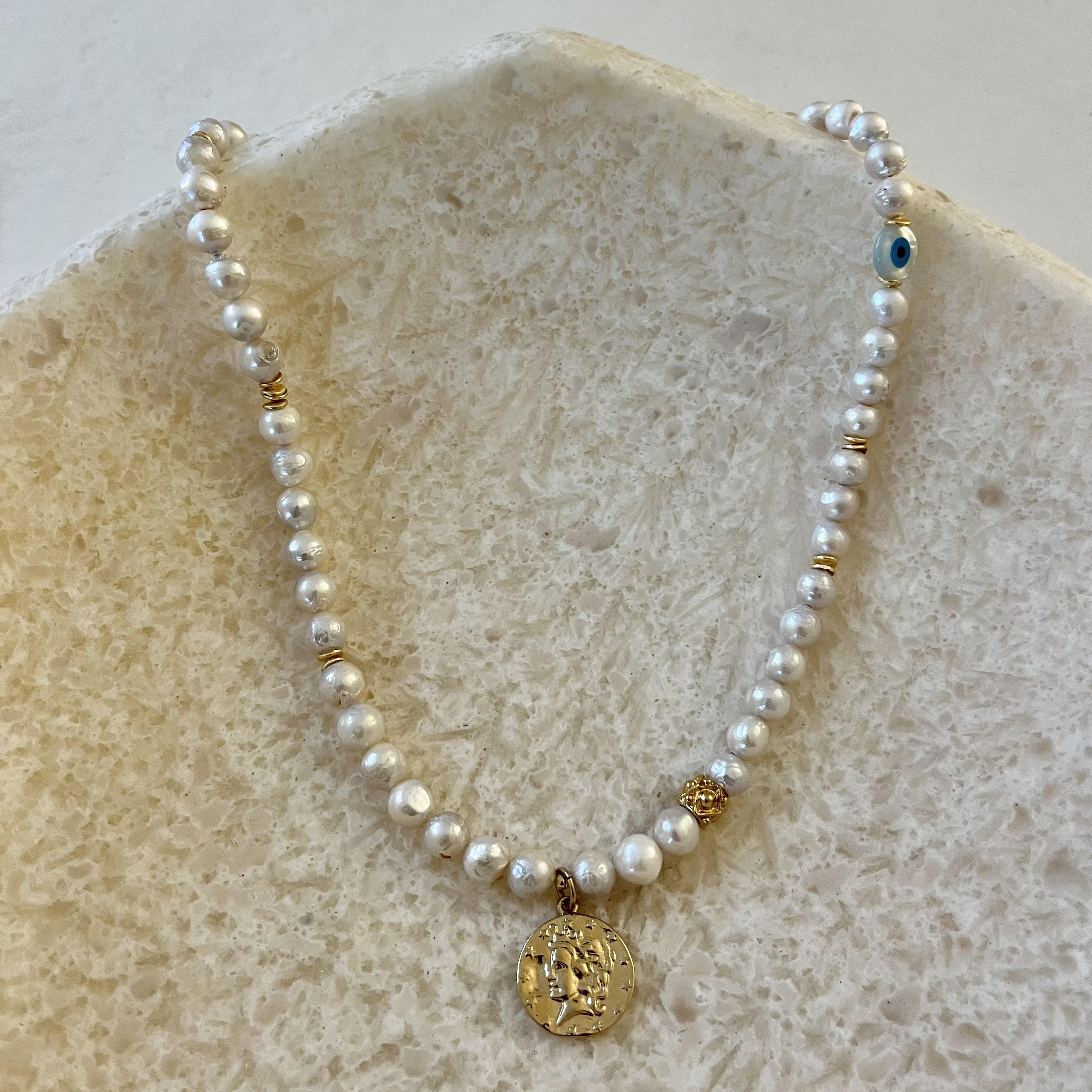 Asiya Pearl Gold Filled Coin Pendant Necklace