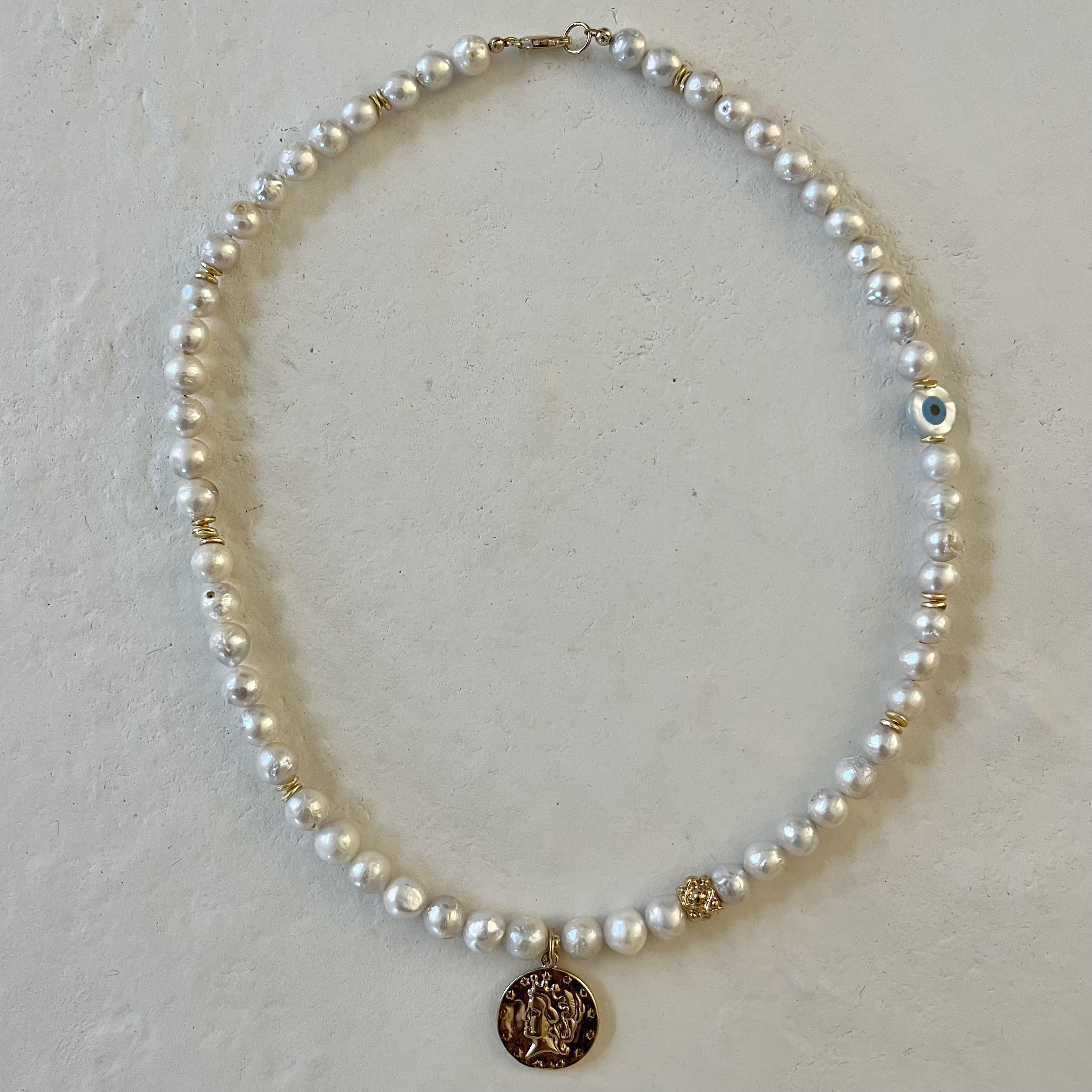 Asiya Pearl Gold Filled Coin Pendant Necklace