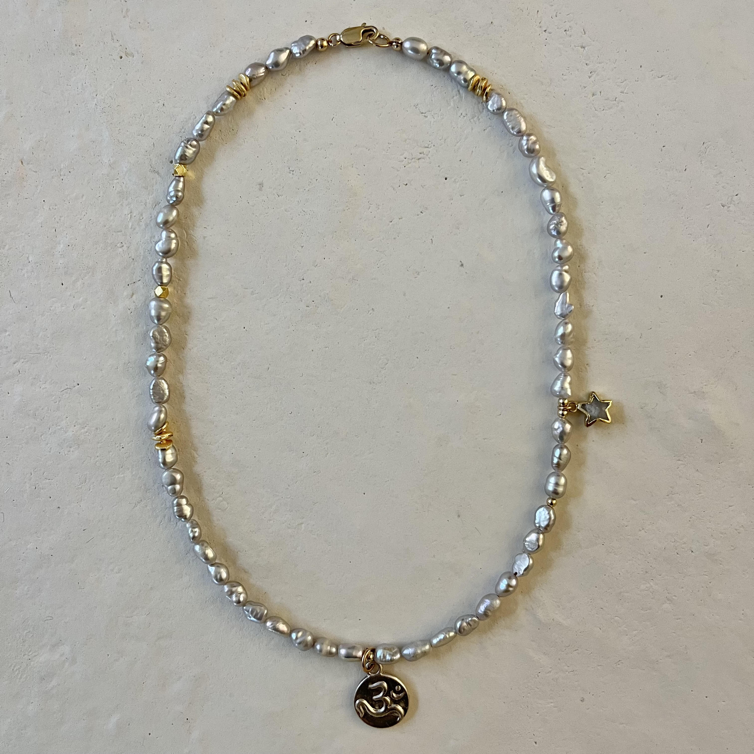 Estrella Pearl Moonstone Star Charm Sterling Silver Charm Necklace