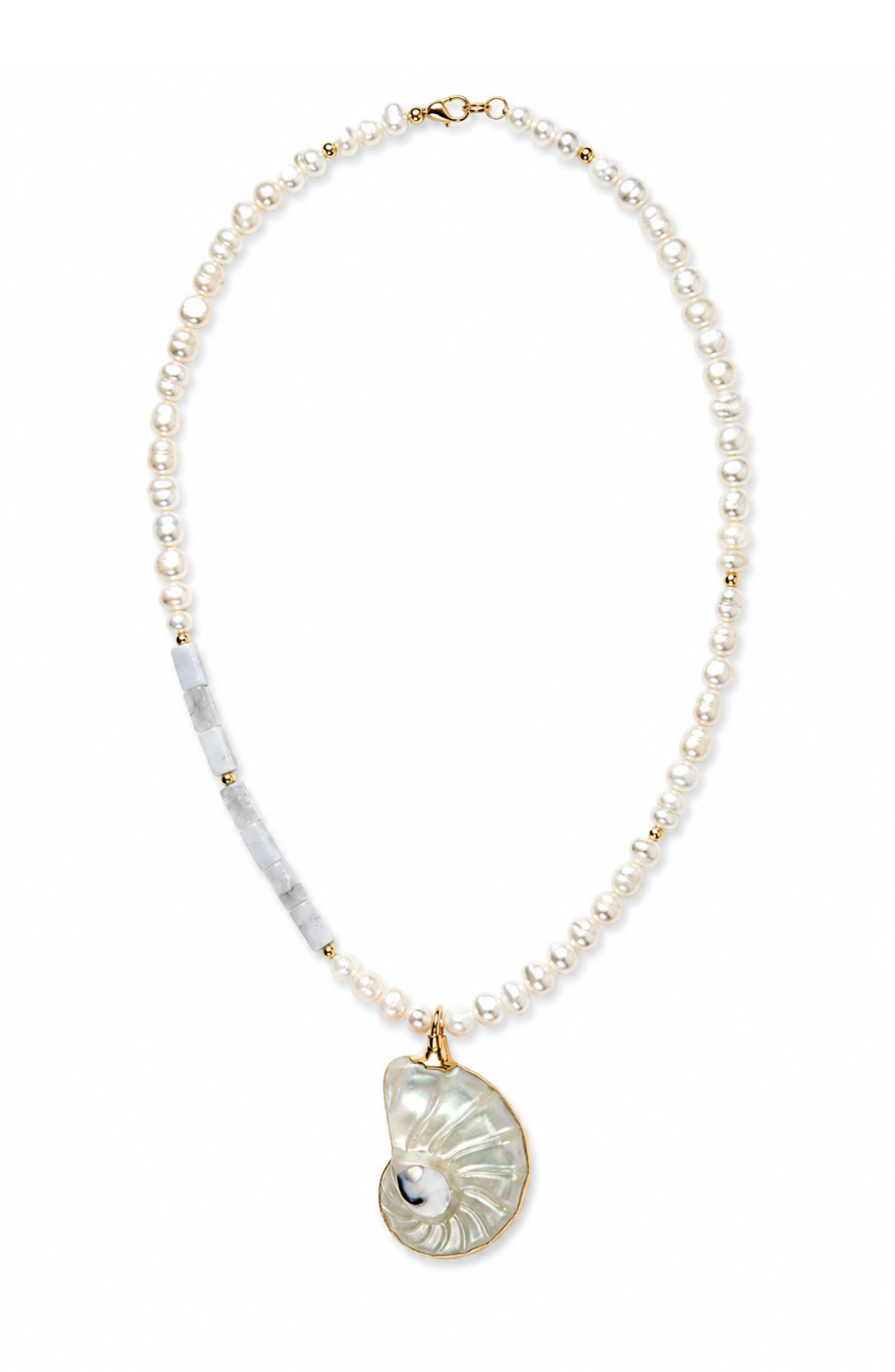 Caboche Pearl Blue Lace Agate Shell Pendant Necklace