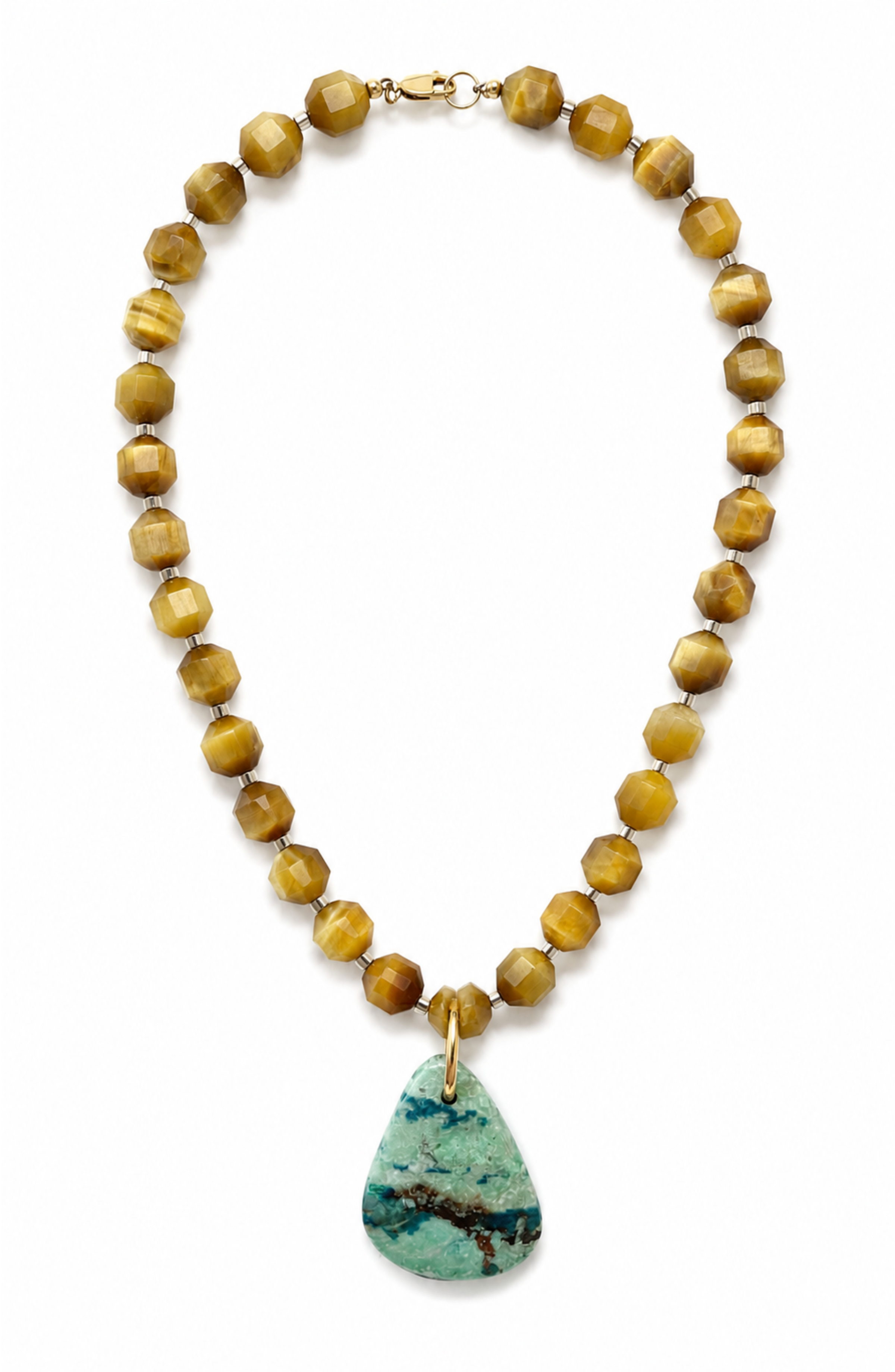 Mozzo Golden Tiger Eye Turquoise Pendant Necklace
