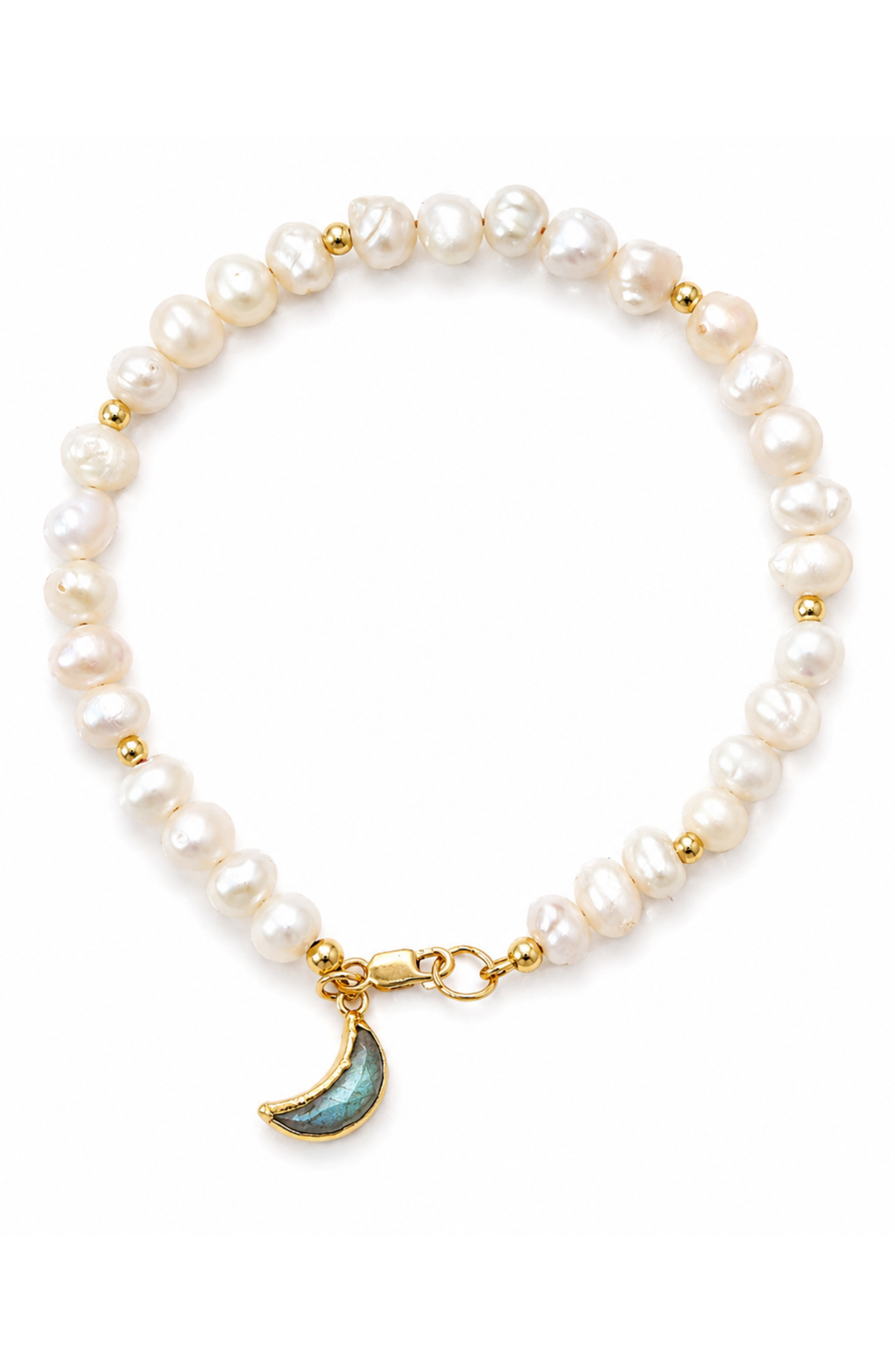 Claridad Pearl Moonstone Moon Charm Bracelet
