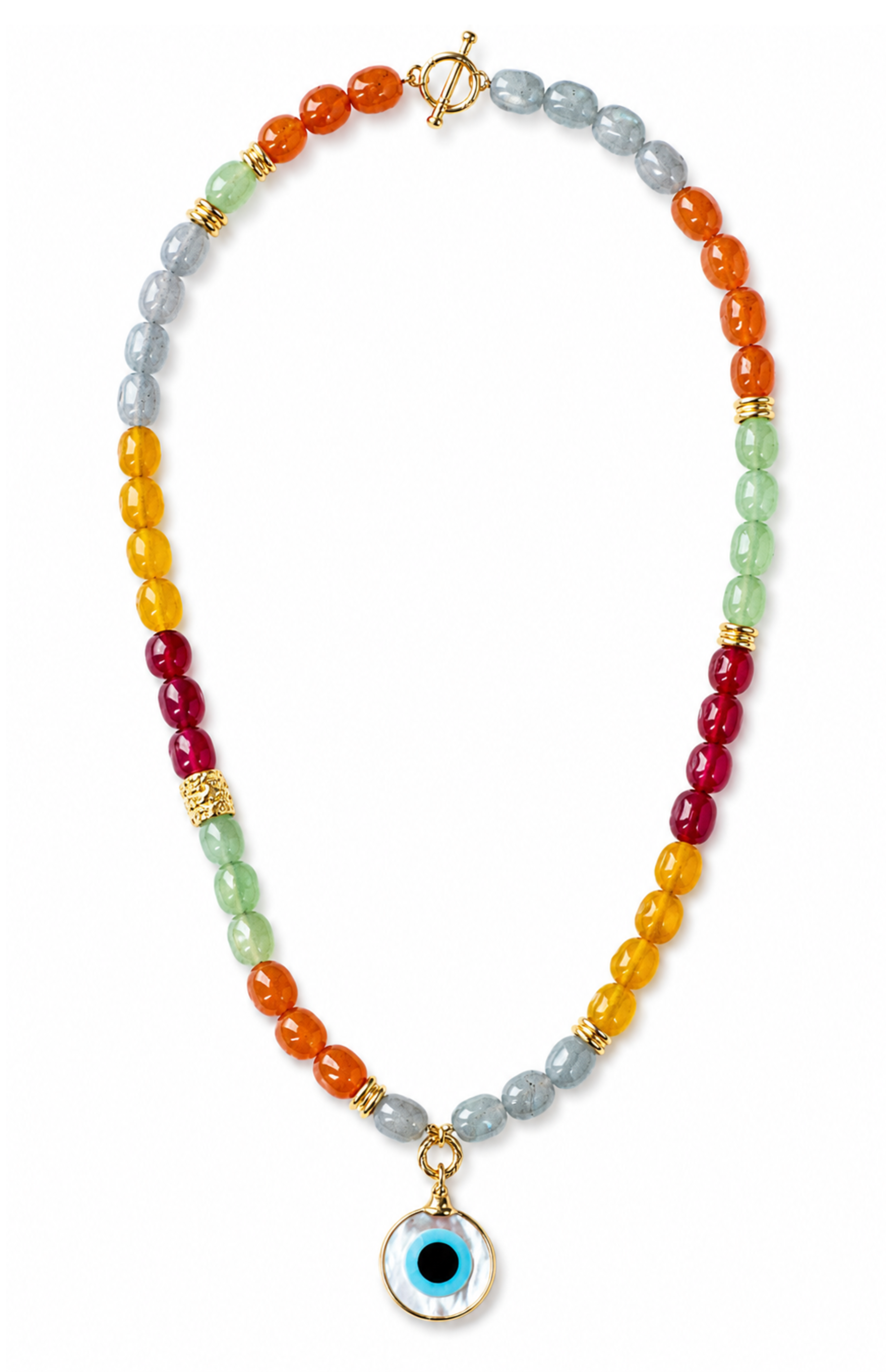 Aura Multi-Color Enhanced Jade Necklace with Evil Eye Pendant