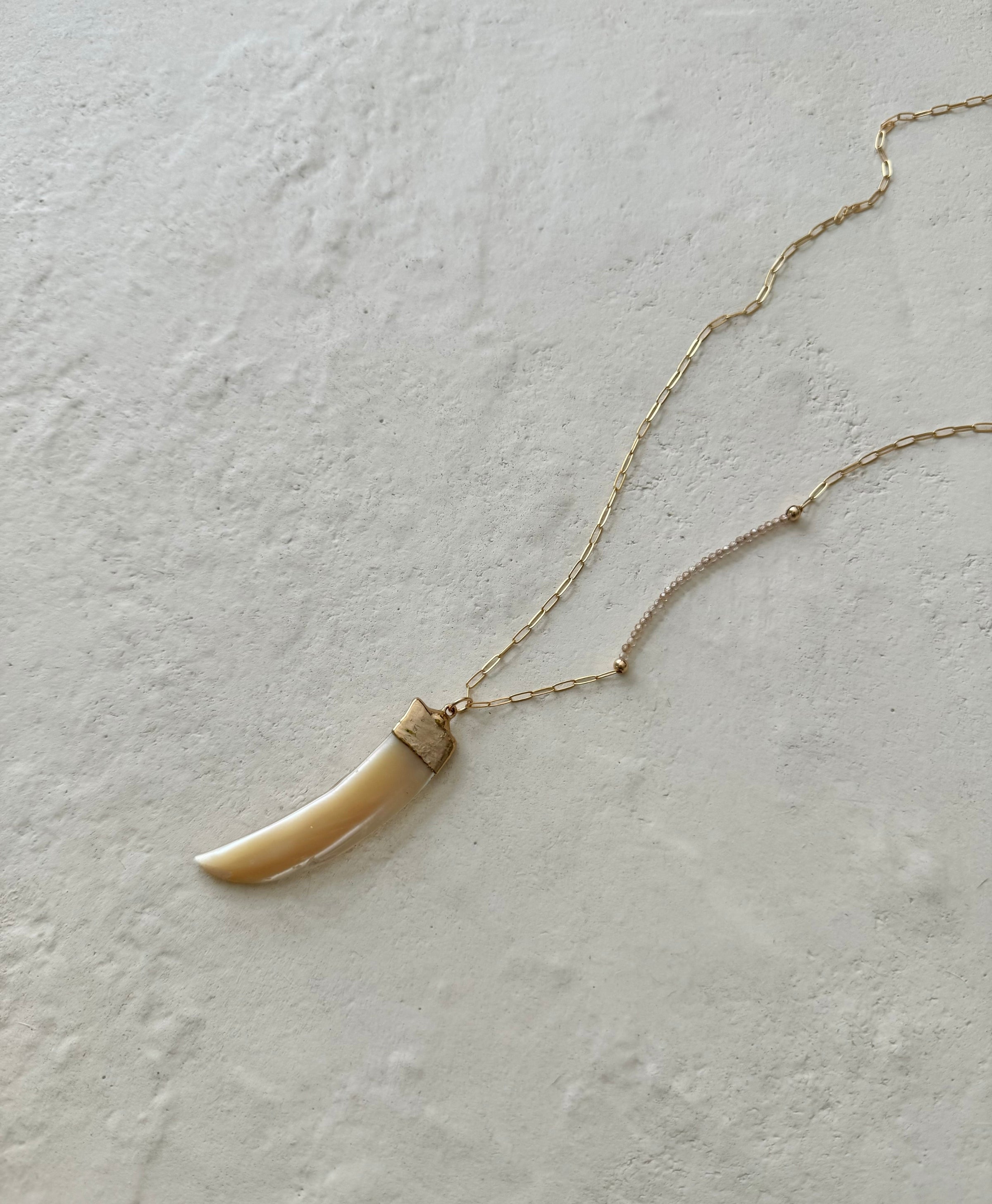 Escudo Mother of Pearl Horn Pendant Necklace