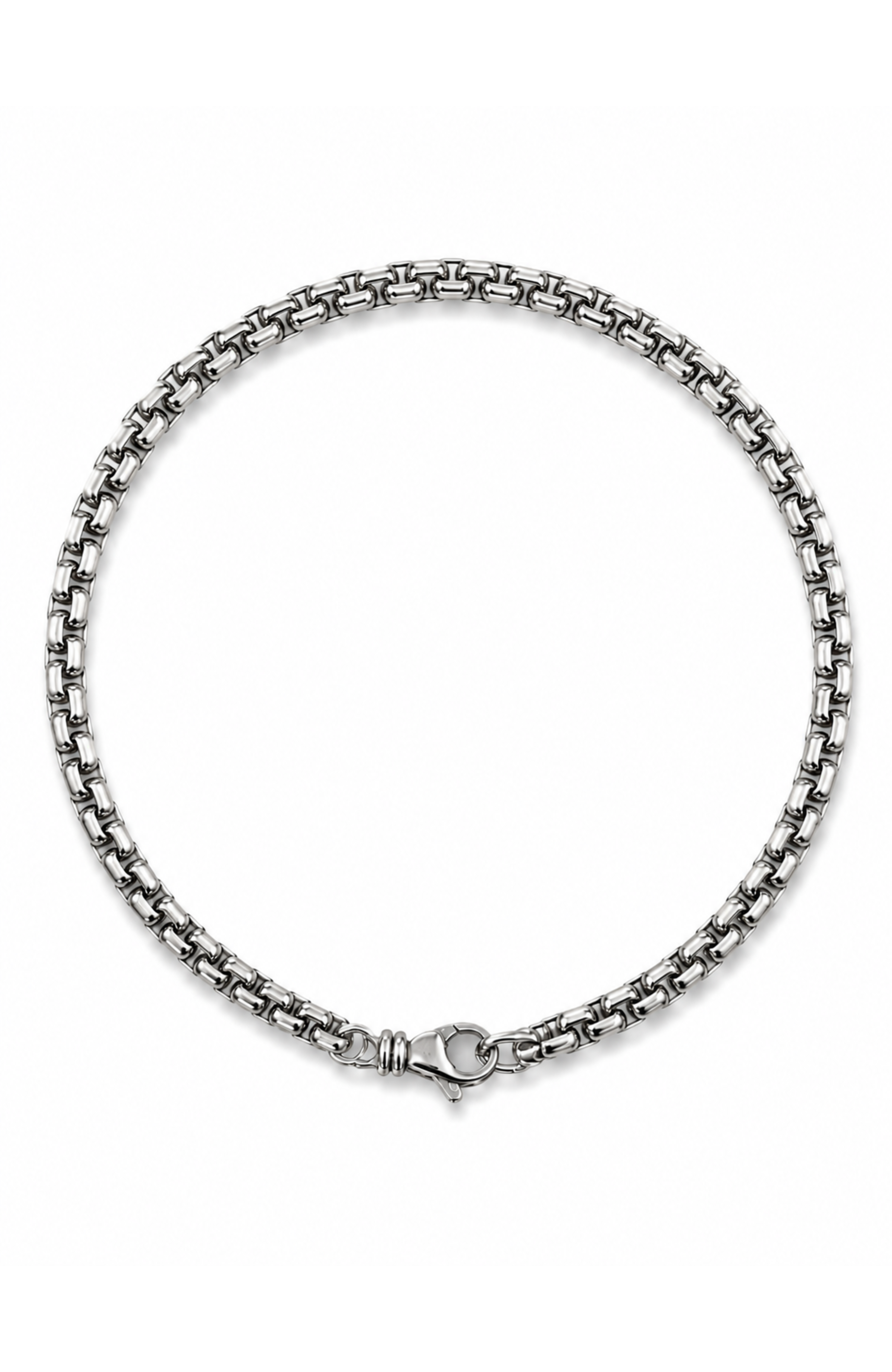 Don Rhodium Sterling Silver Rounded Venetian Box Chain Bracelet