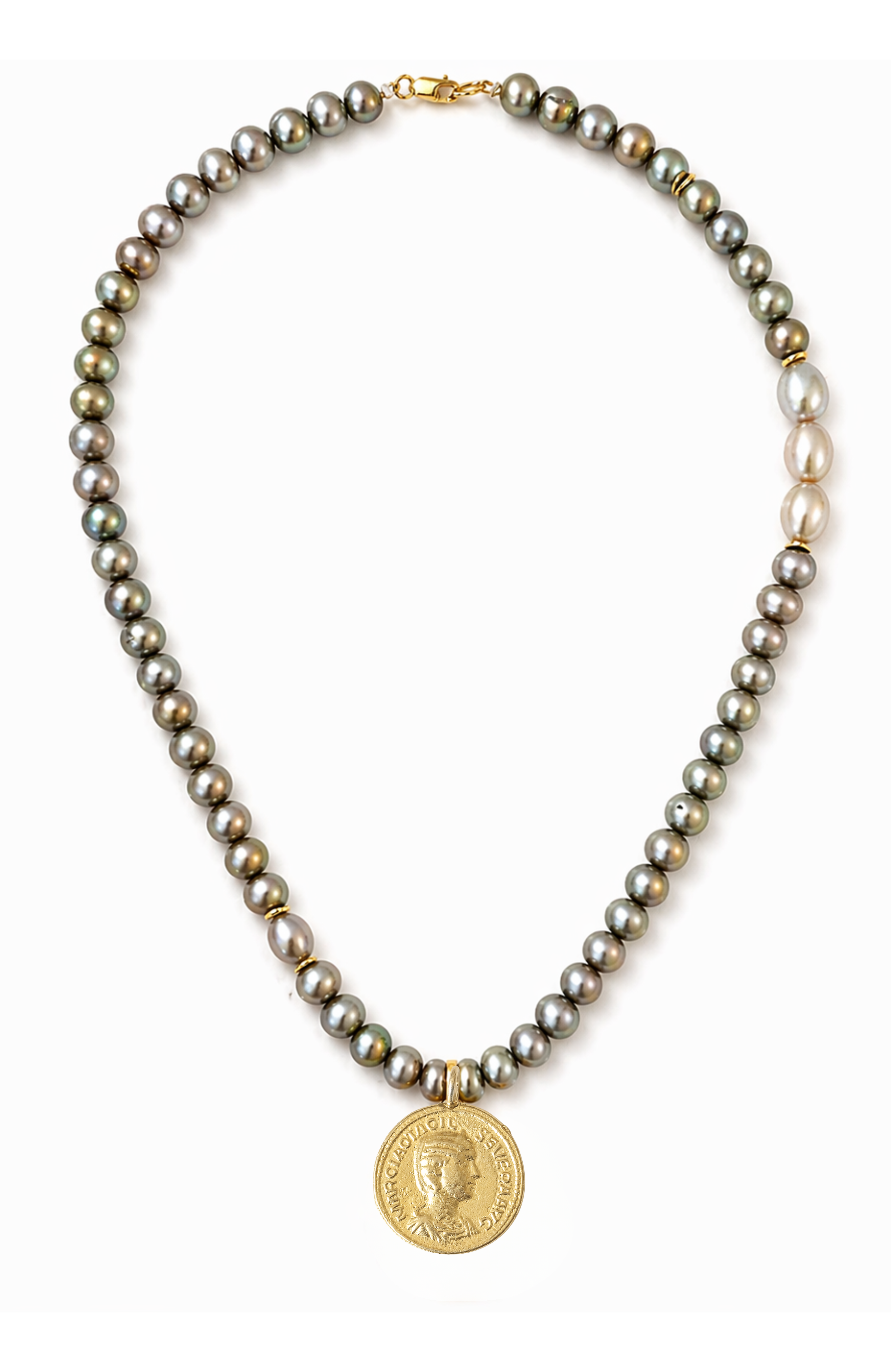 Realesa Pearl Gold Filled Coin Pendant Necklace