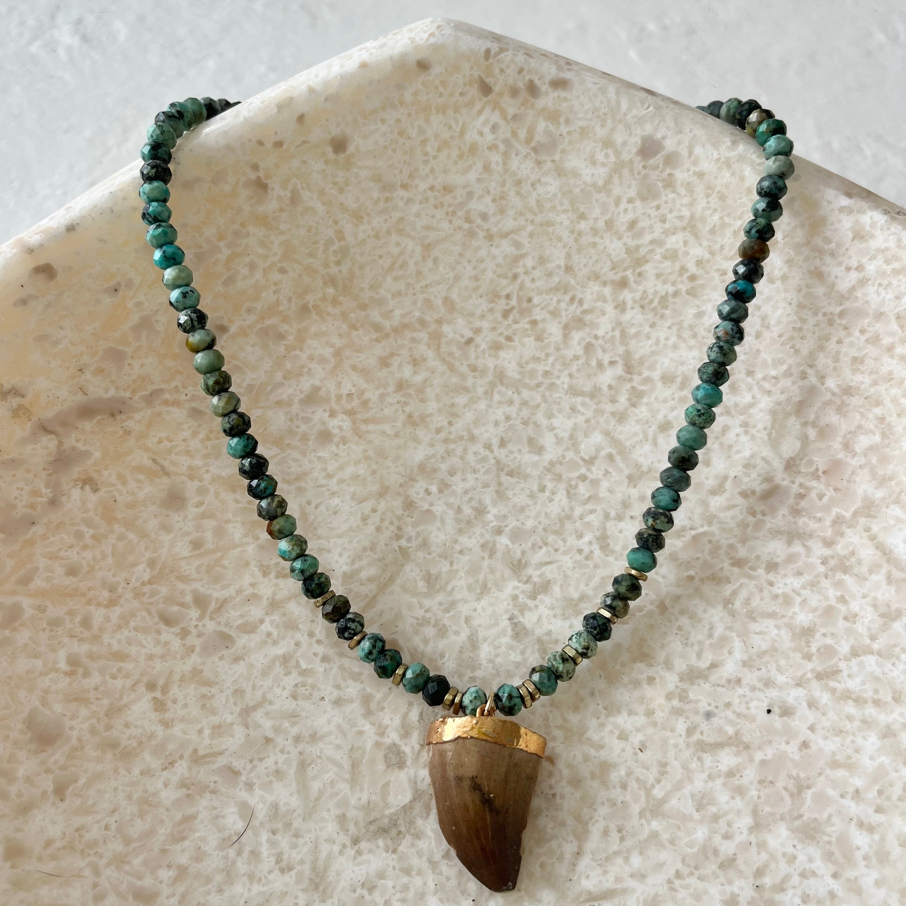 Kurno Green Chrysocolla Horn Pendant Necklace