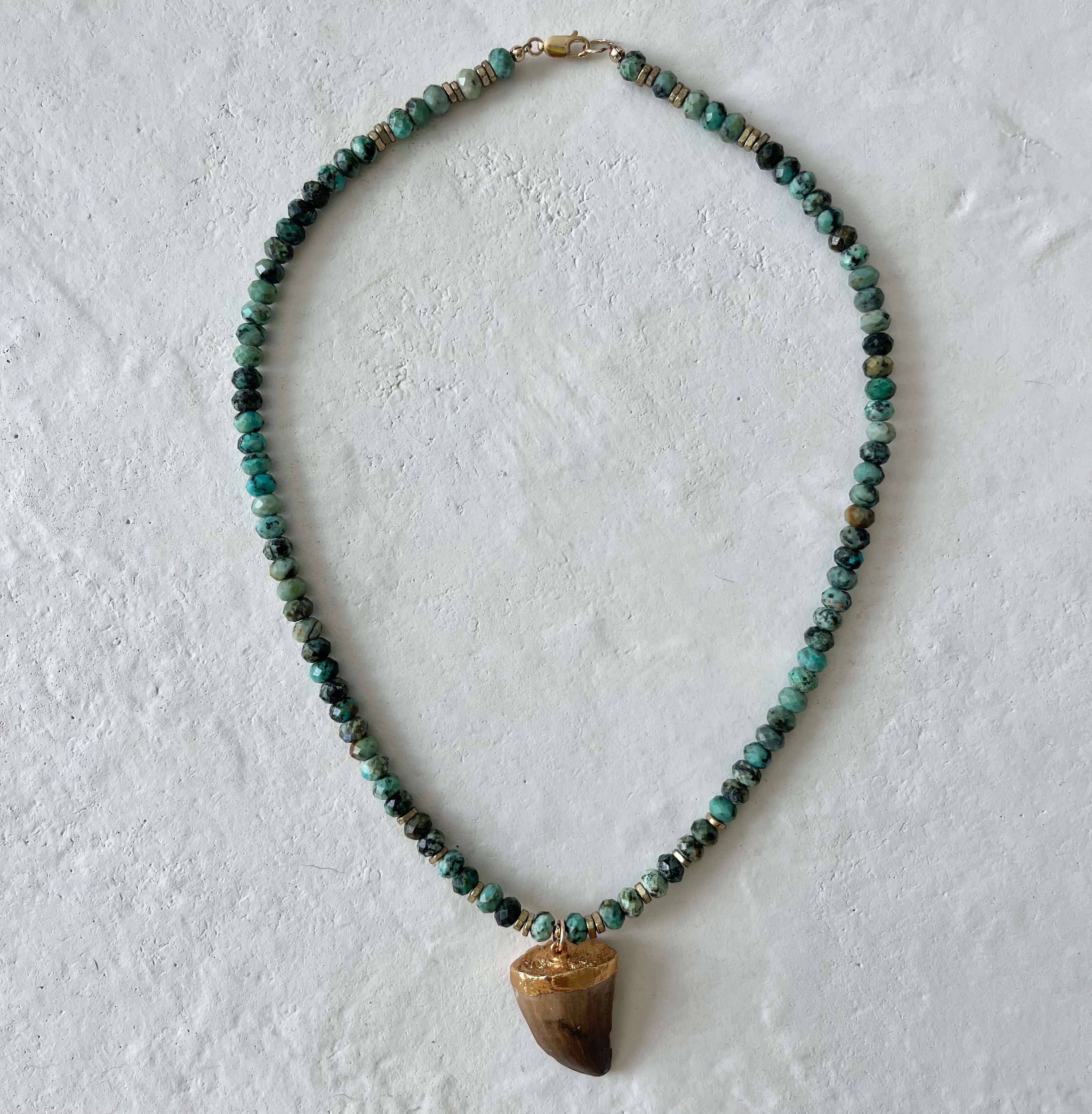 Kurno Green Chrysocolla Horn Pendant Necklace