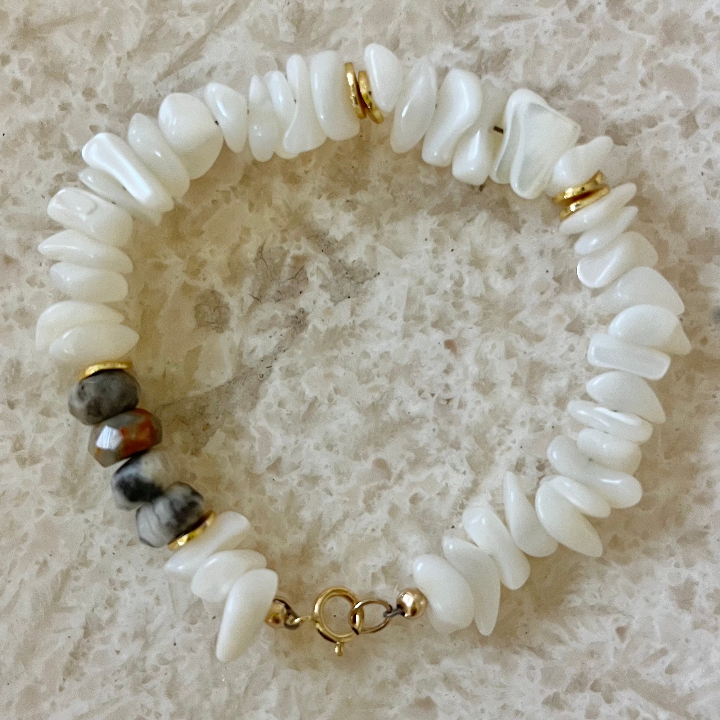 Clavel Mother of Pearl Crazy Lace Agate Bracelet
