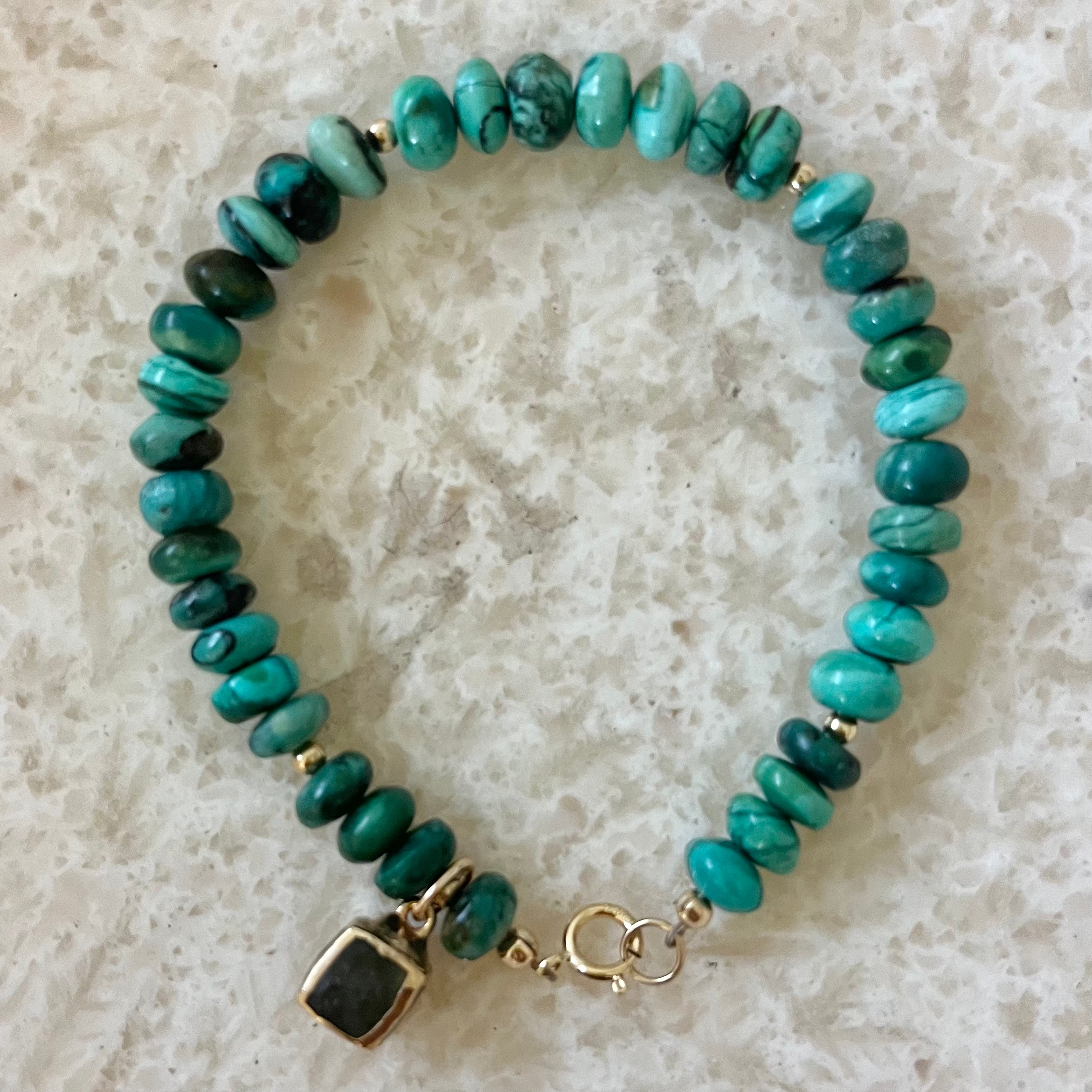 Discrez Blue Green Chryscolla Onyx Cube Charm Bracelet