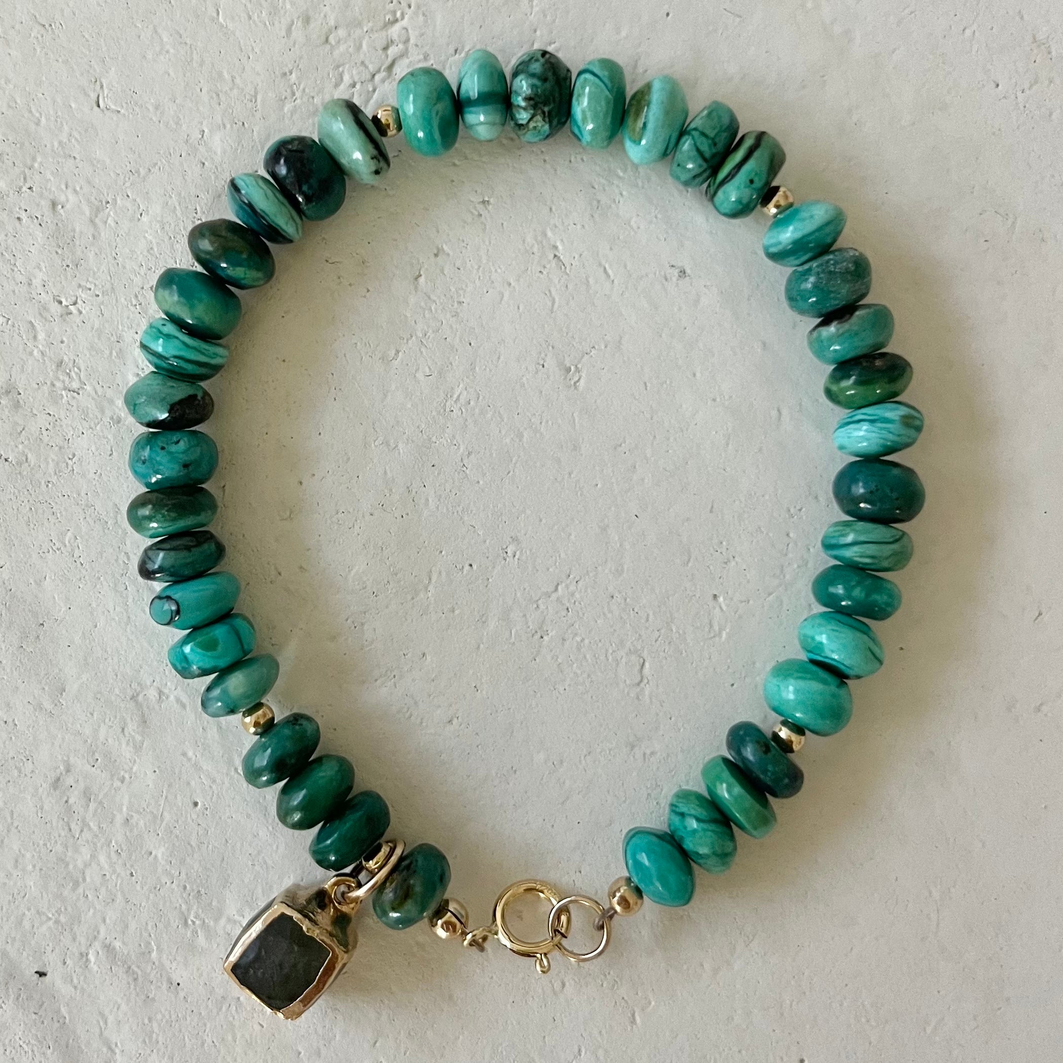 Discrez Blue Green Chryscolla Onyx Cube Charm Bracelet