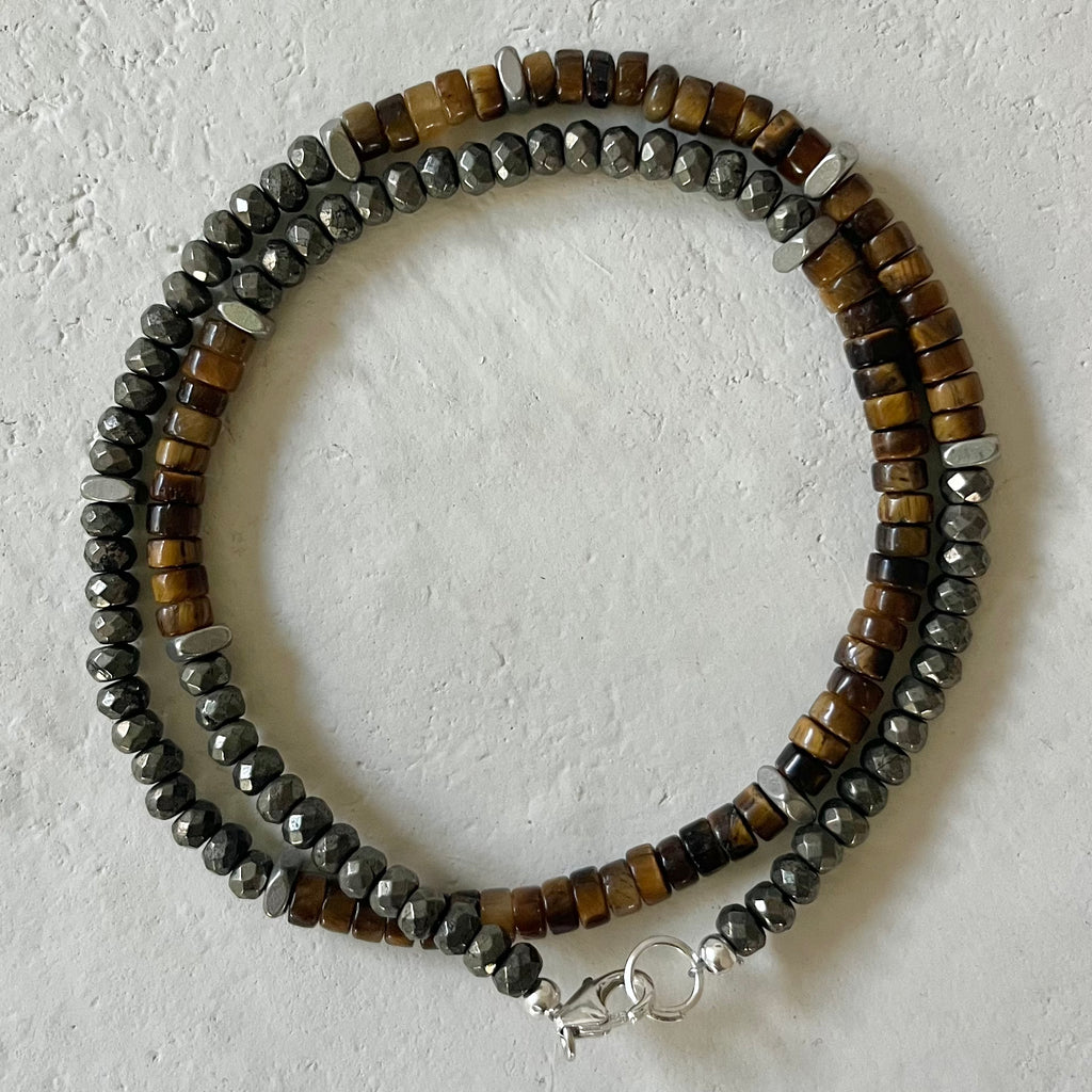 Agusto Pyrite and Tigers Eye Double Wrap Bracelet