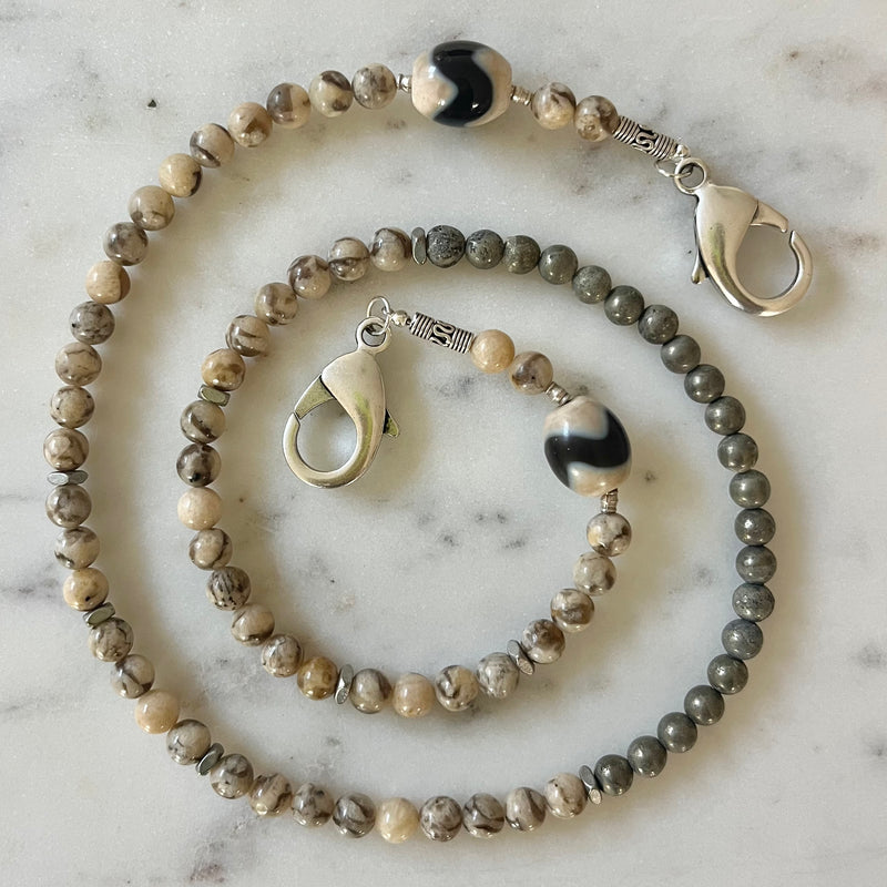Juno Pyrite and Fossil Coral Pants Chain