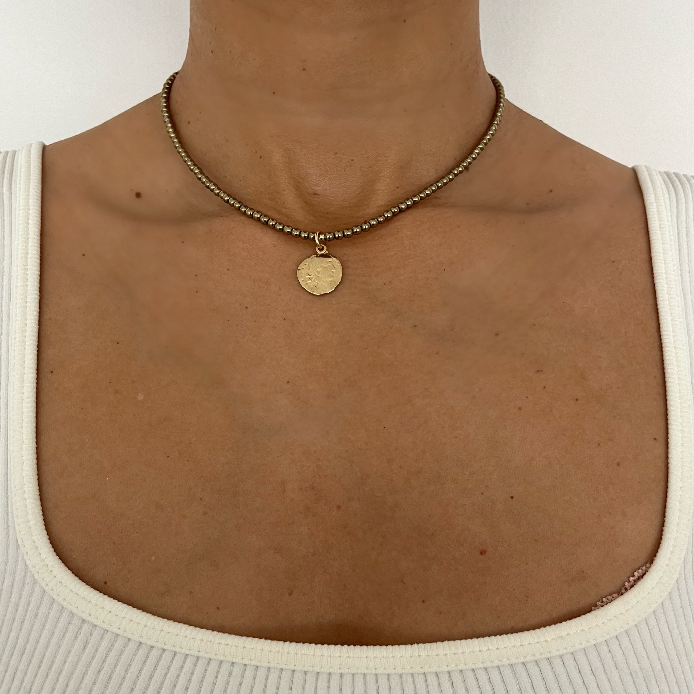 Tite Pyrite Hematite Gold Filled Coin Pendant Necklace