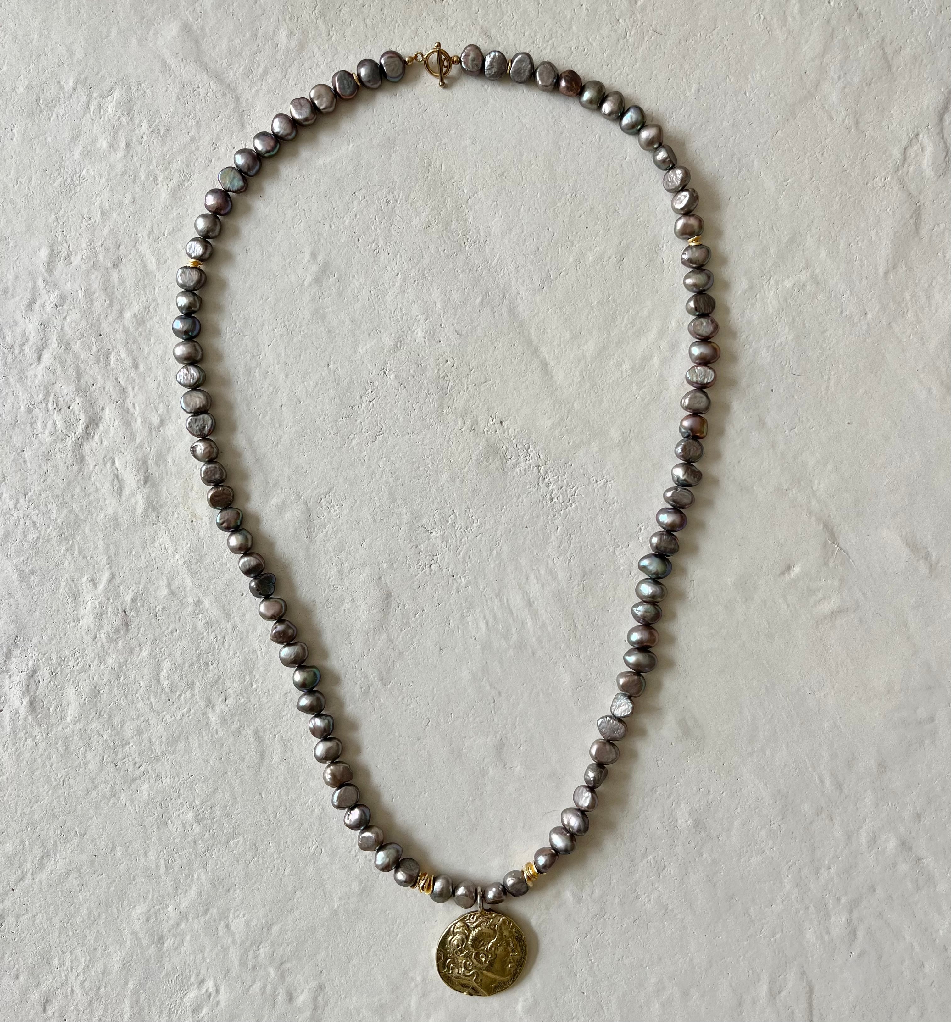 Monarca Pearl Gold Filled Coin Pendant Necklace